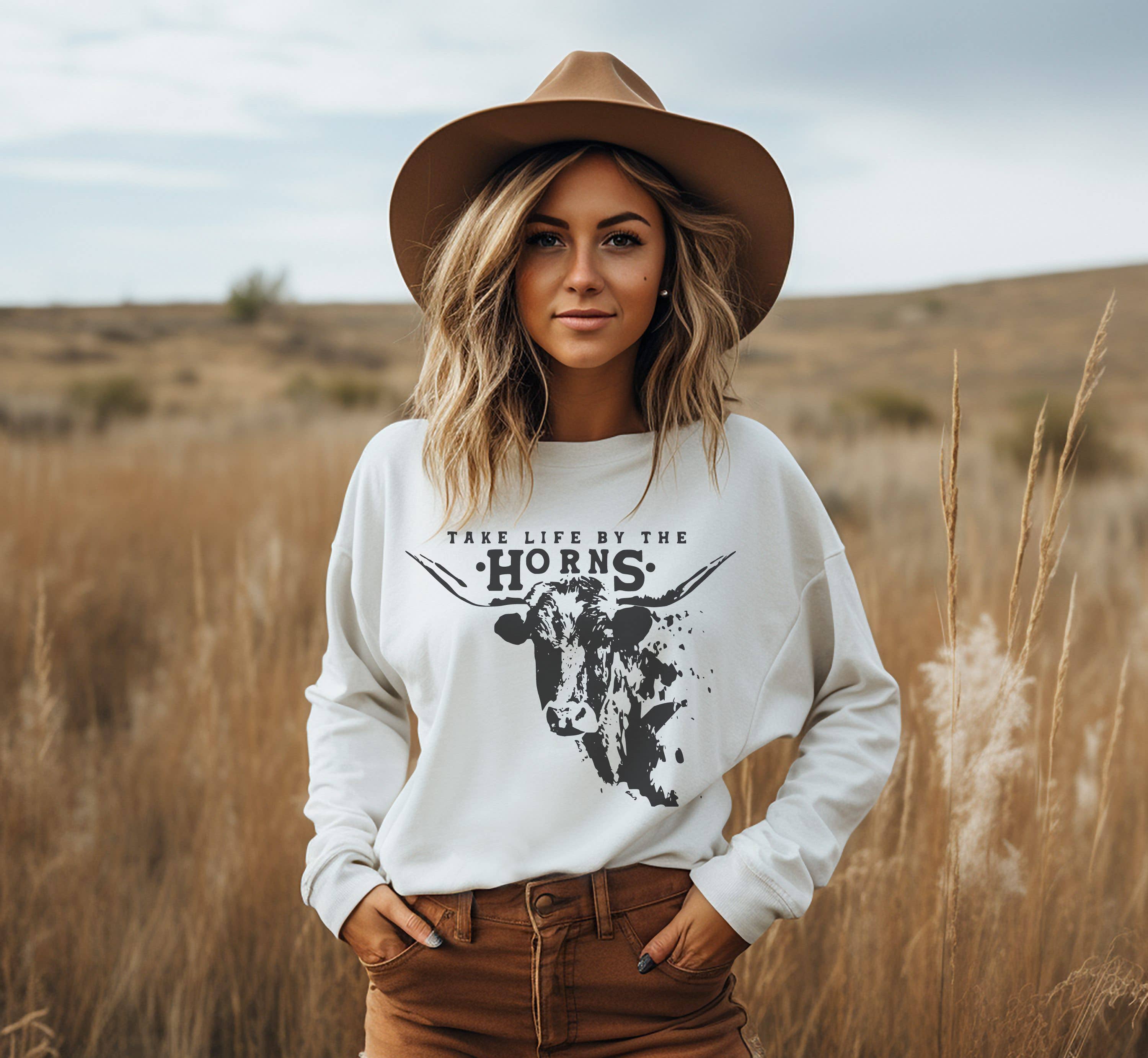 Take Life By the Horns Crew Neck Sweatshirt T-Shirts, Hoodie | PodTeesHub.com