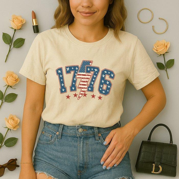 1776 Patriotic Vintage USA T-Shirt  | Comfort Colors Boxy Fit | Retro 4th of July Lightning Bolt Tee for True American...