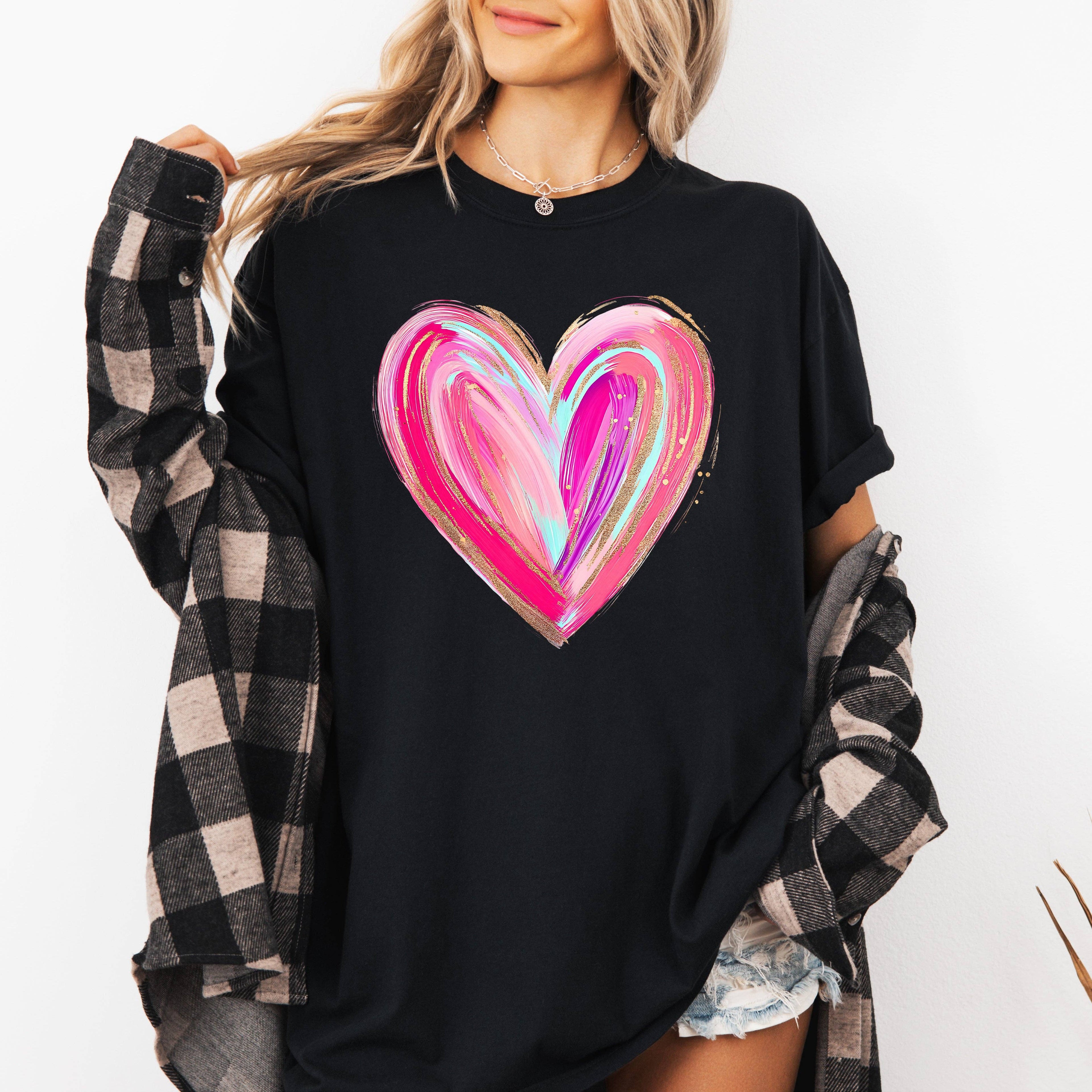 Glittery Heart, Valentine's Day, Love Comfort Colors T-Shirt Hoodie, Sweatshirt | PodTeesHub.com