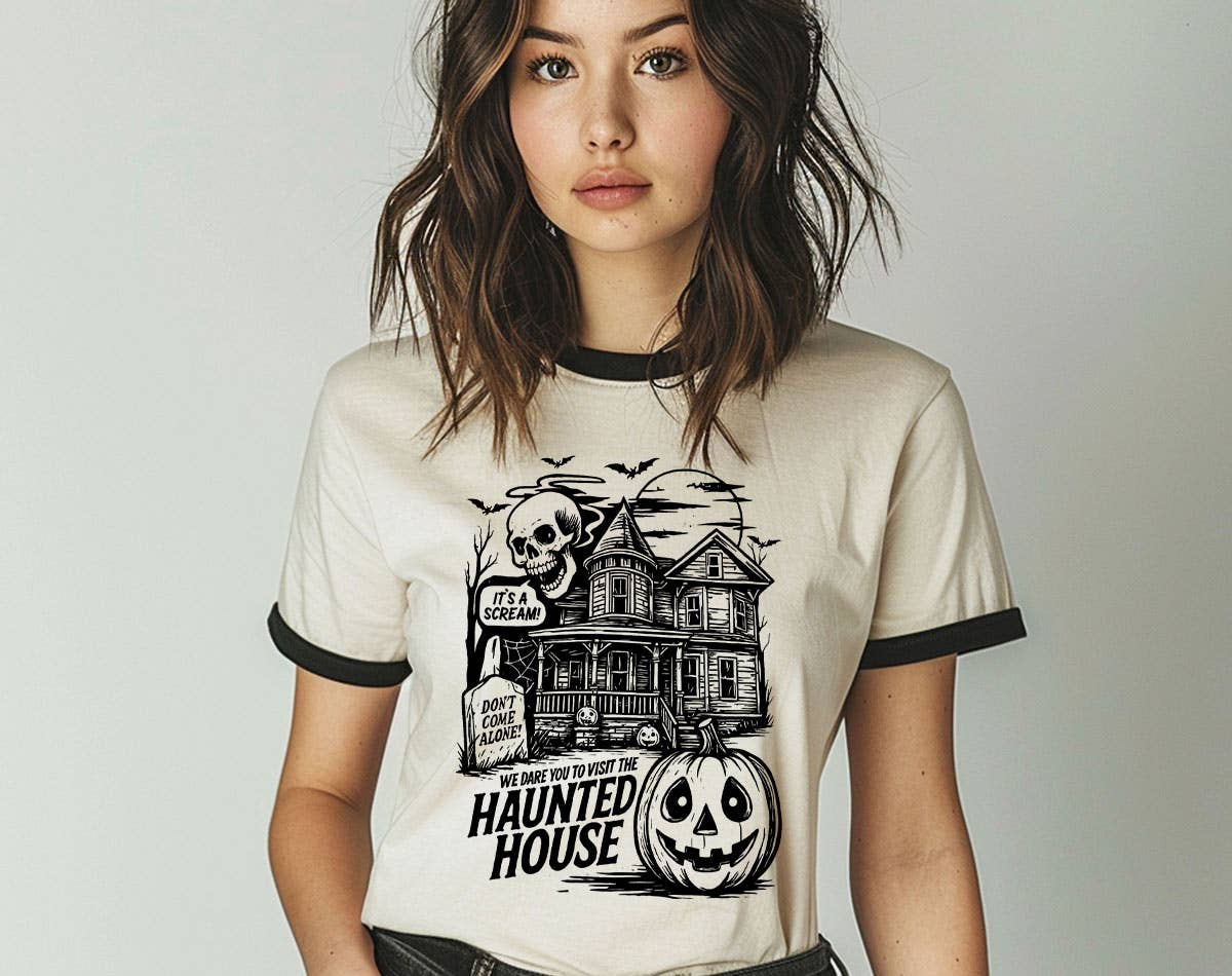 Haunted House We Dare You - Halloween Horror Ringer Shirt Hoodie, Sweatshirt | PodTeesHub.com