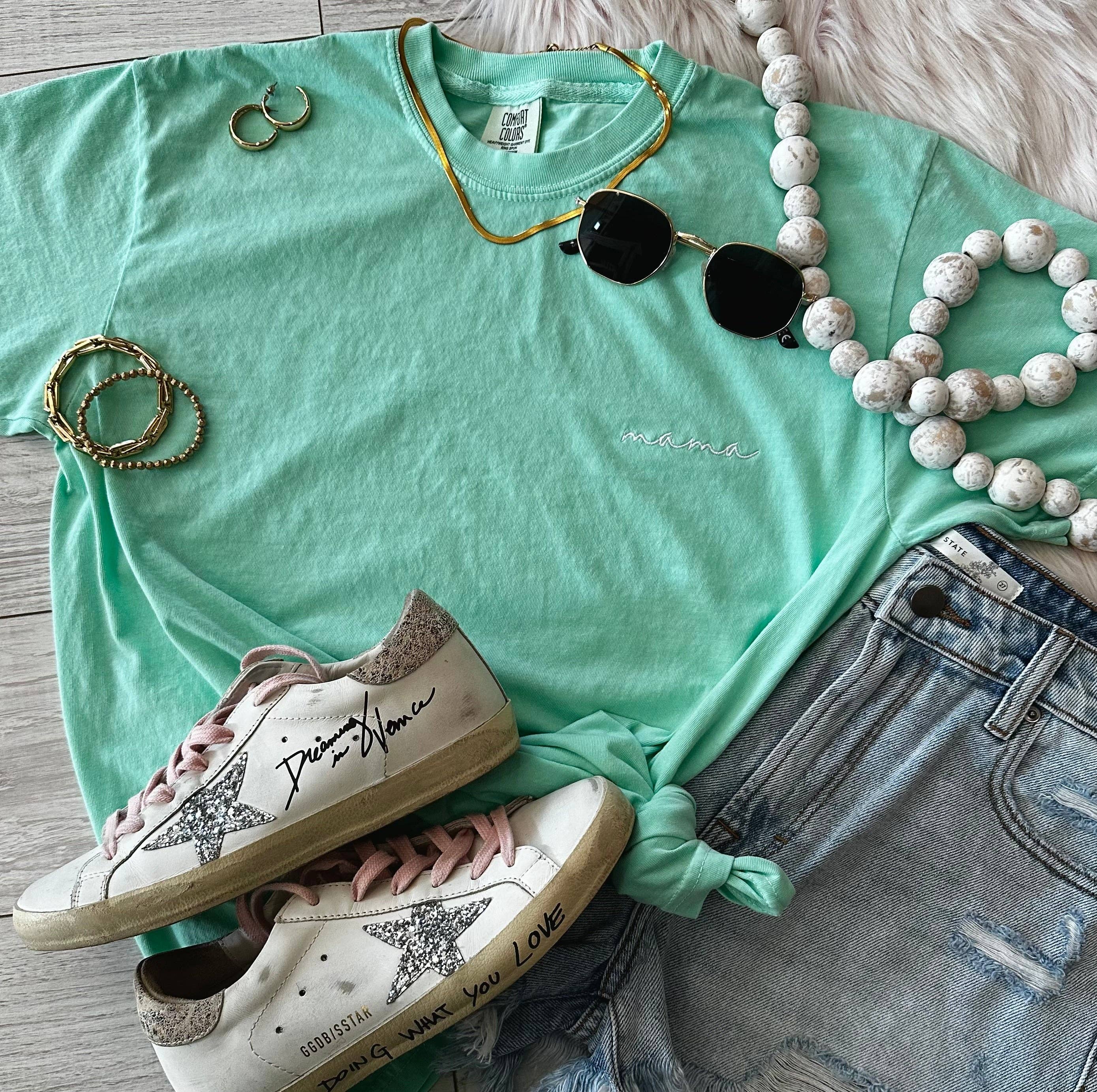 Mint Dainty Mama Embroidered Tee Hoodie, Sweatshirt | PodTeesHub.com