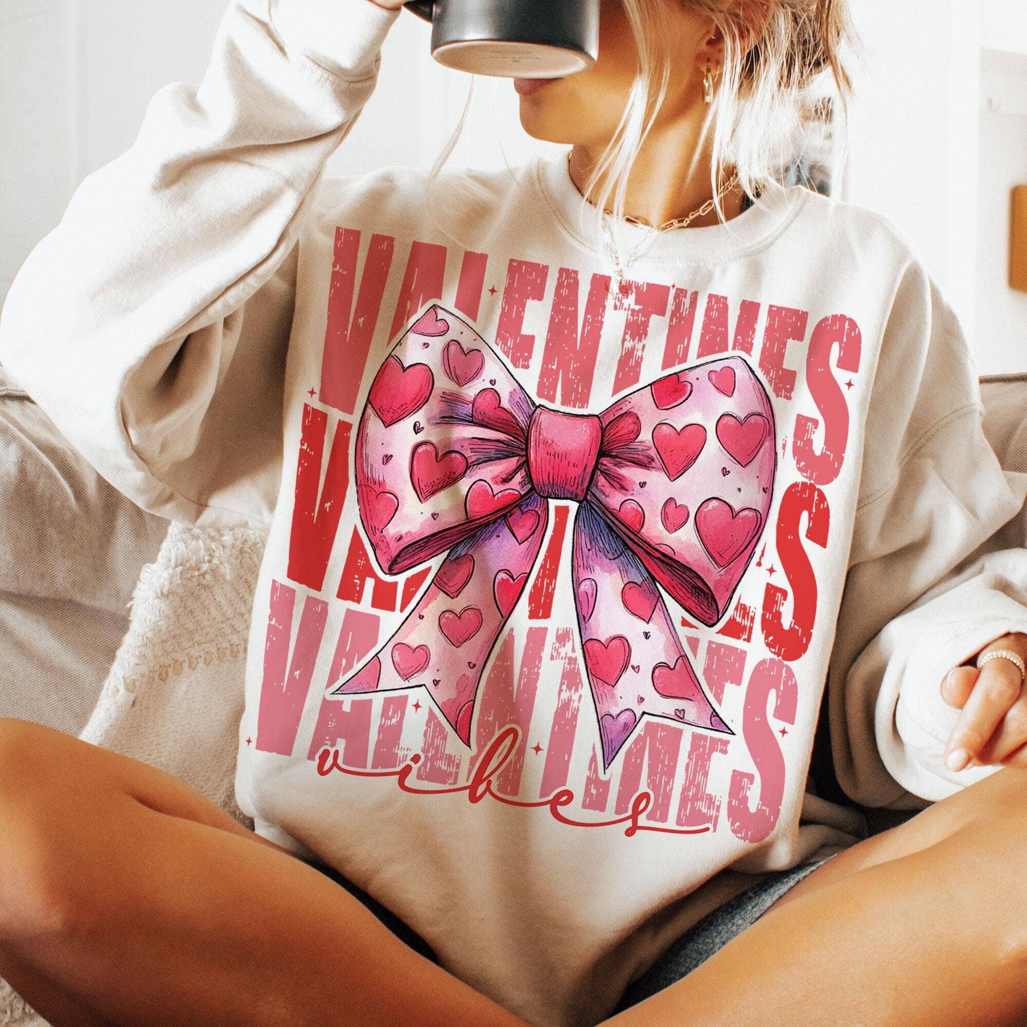 Valentine's Day Heart Coquette Bow Retro Love Shirt Design Hoodie, Sweatshirt | PodTeesHub.com