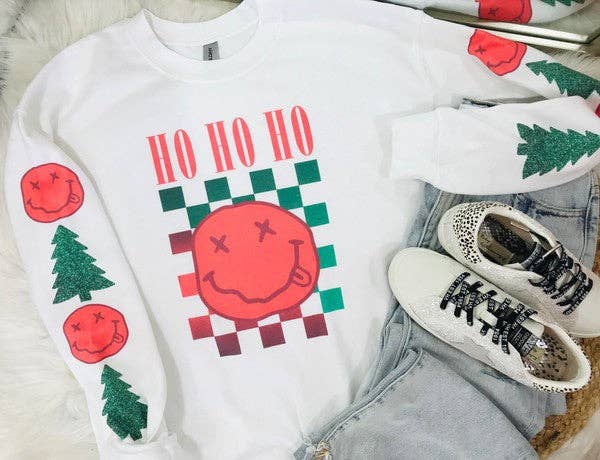Ho Ho Drippy Smiley with Sleeve Longsleeve Tee Hoodie, Sweatshirt | PodTeesHub.com
