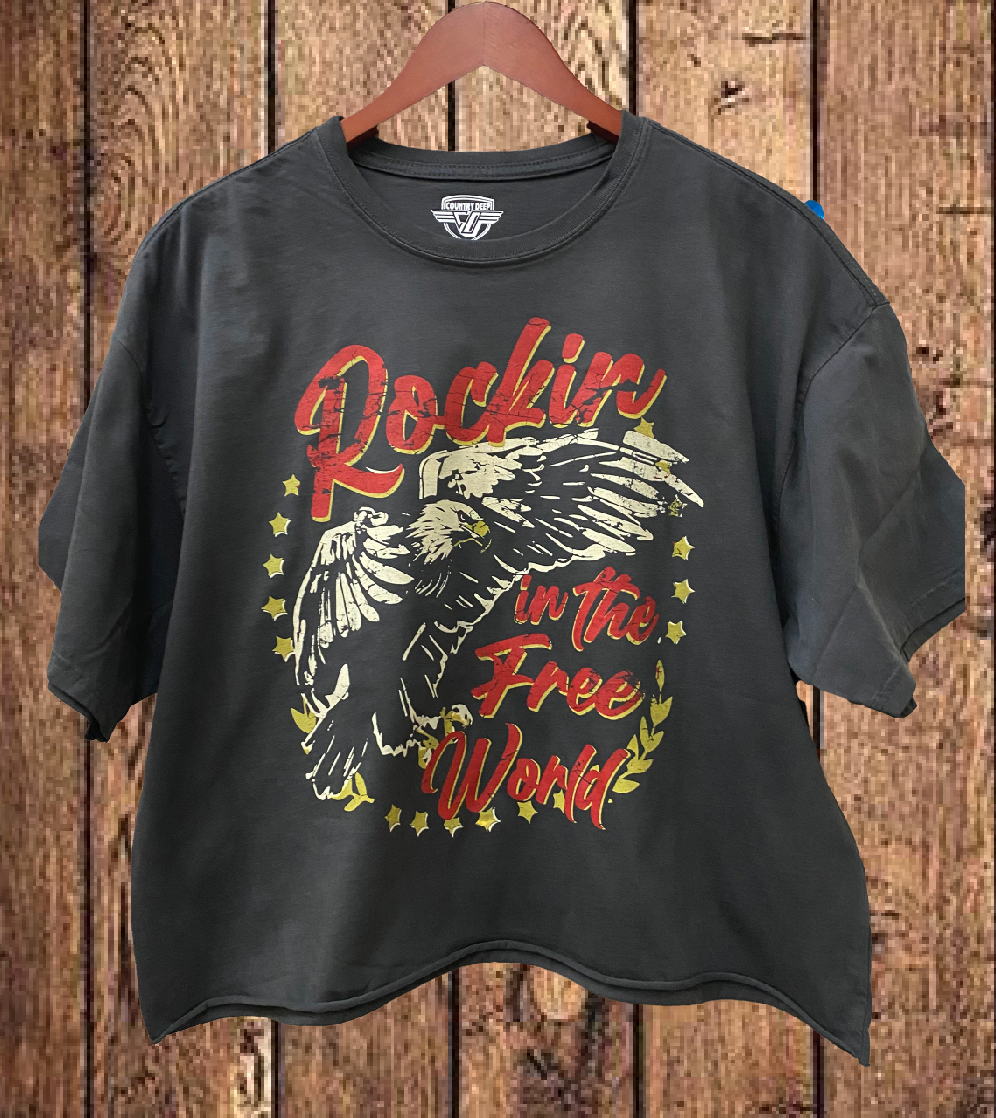 Rockin in the Free World  Oversized  Cropped  T- Shirt Hoodie, Sweatshirt | PodTeesHub.com