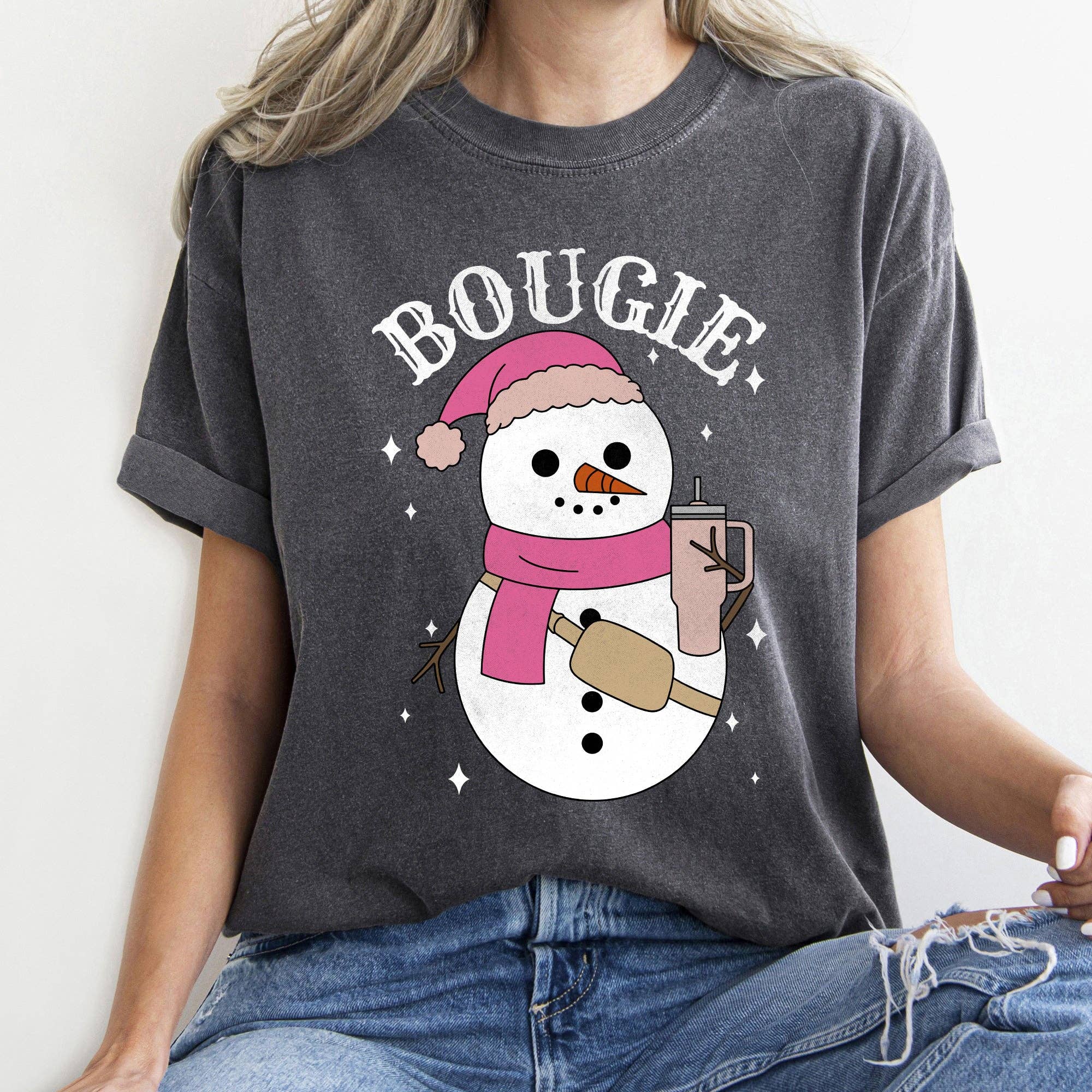 Bougie Snowman, Christmas, Boojee Comfort Colors T-Shirt Hoodie, Sweatshirt | PodTeesHub.com