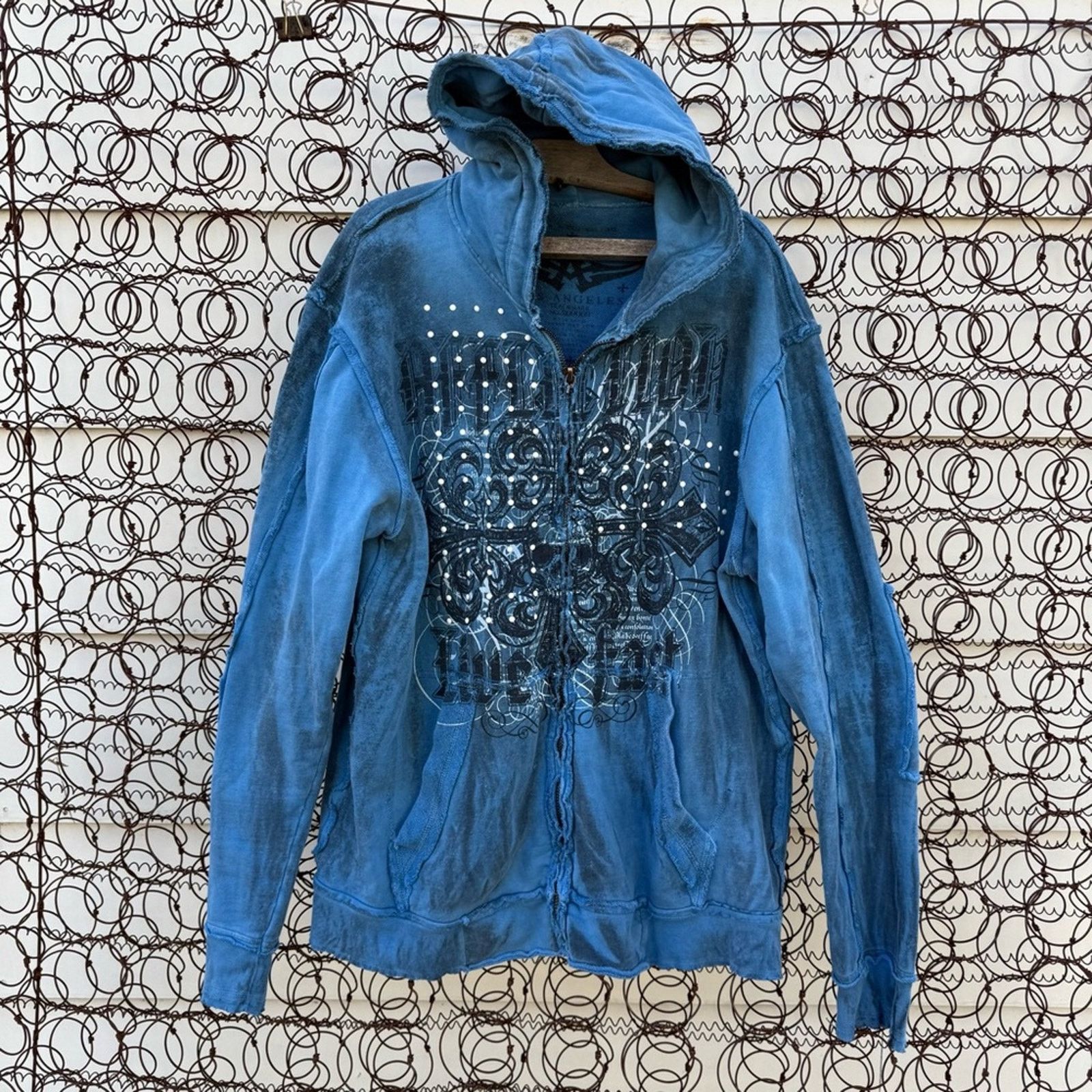 Y2k Affliction Blue Stud Graphic Sweatshirt Hoodie Full Zip T-Shirts | PodTeesHub.com