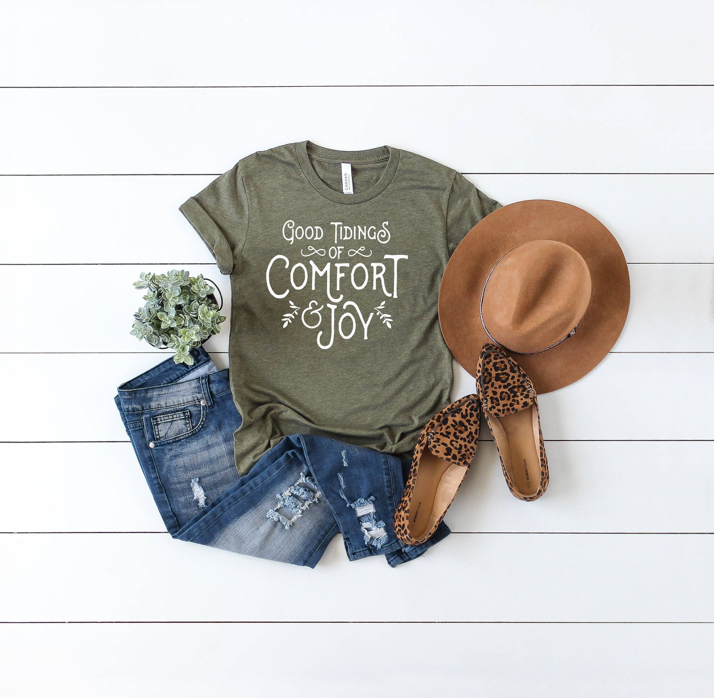 Good Tidings Comfort Joy Women's Screen Printed T-Shirt Hoodie, Sweatshirt | PodTeesHub.com