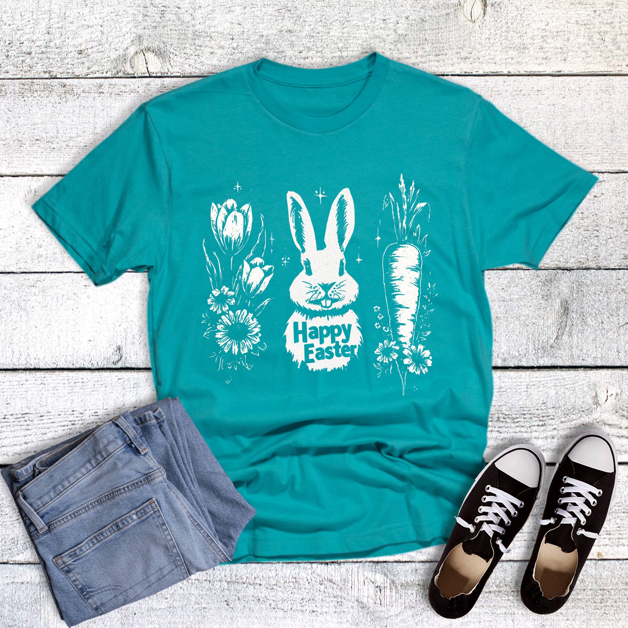 Easter Vintage Flowers Rabbit Carrot Graphic Tee Hoodie, Sweatshirt | PodTeesHub.com