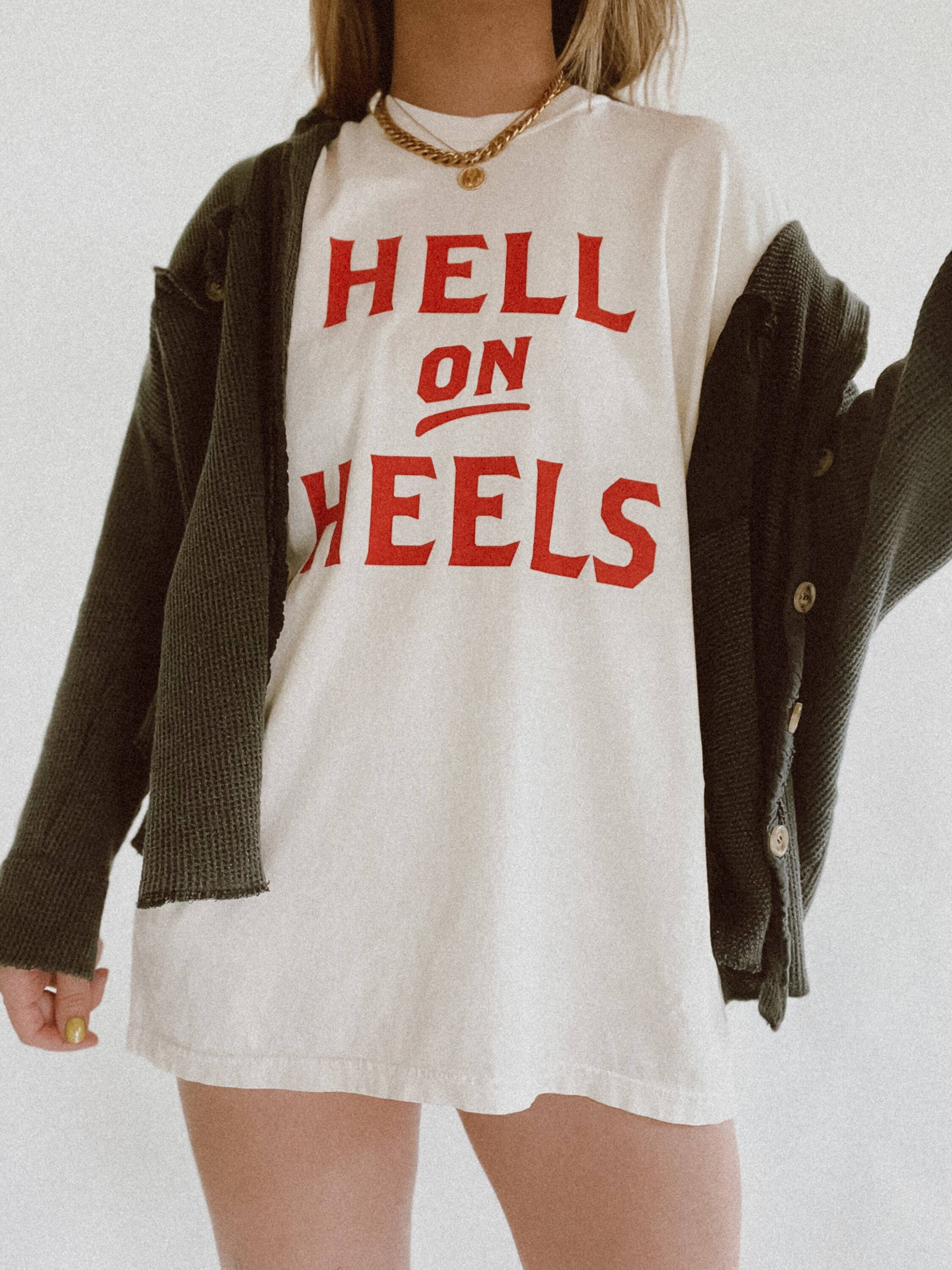 Hell On Heels Western Graphic Tee - Ivory Hoodie, Sweatshirt | PodTeesHub.com