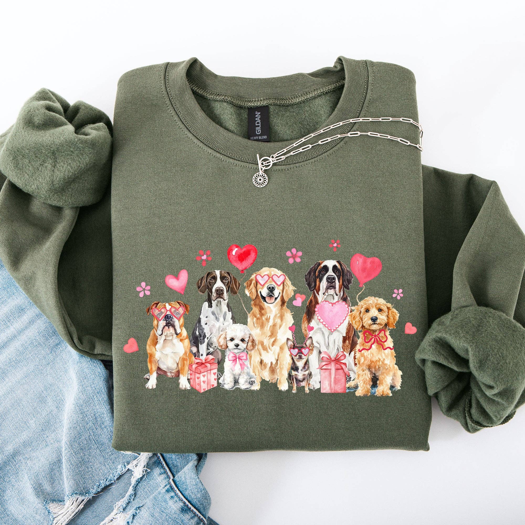 Valentine's Dogs, Cute, Animal Lover, Hearts Love Sweatshirt T-Shirts, Hoodie | PodTeesHub.com