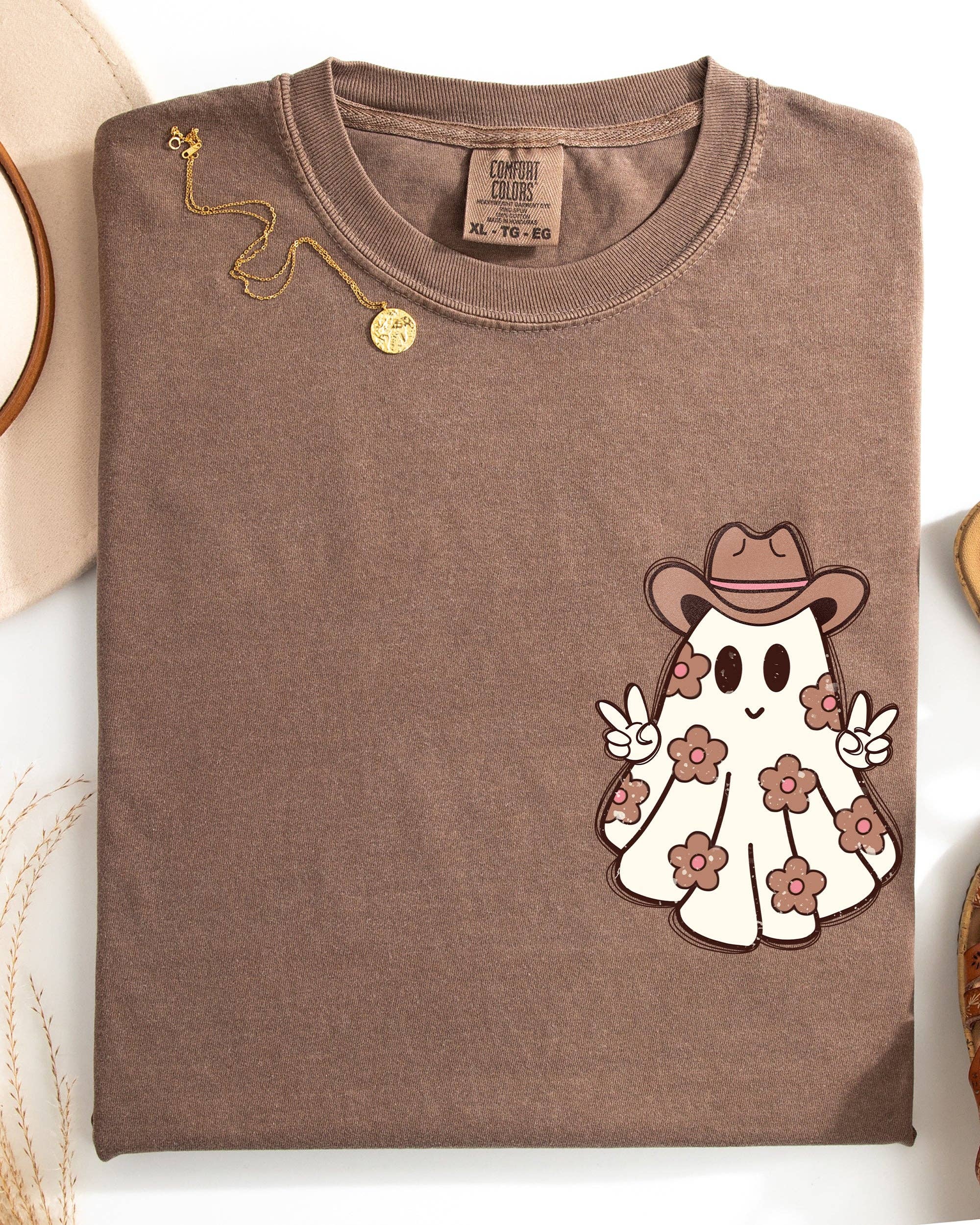 Cute Flower Ghost, Cowboy, Cowgirl, Halloween, Peace Shirt Hoodie, Sweatshirt | PodTeesHub.com