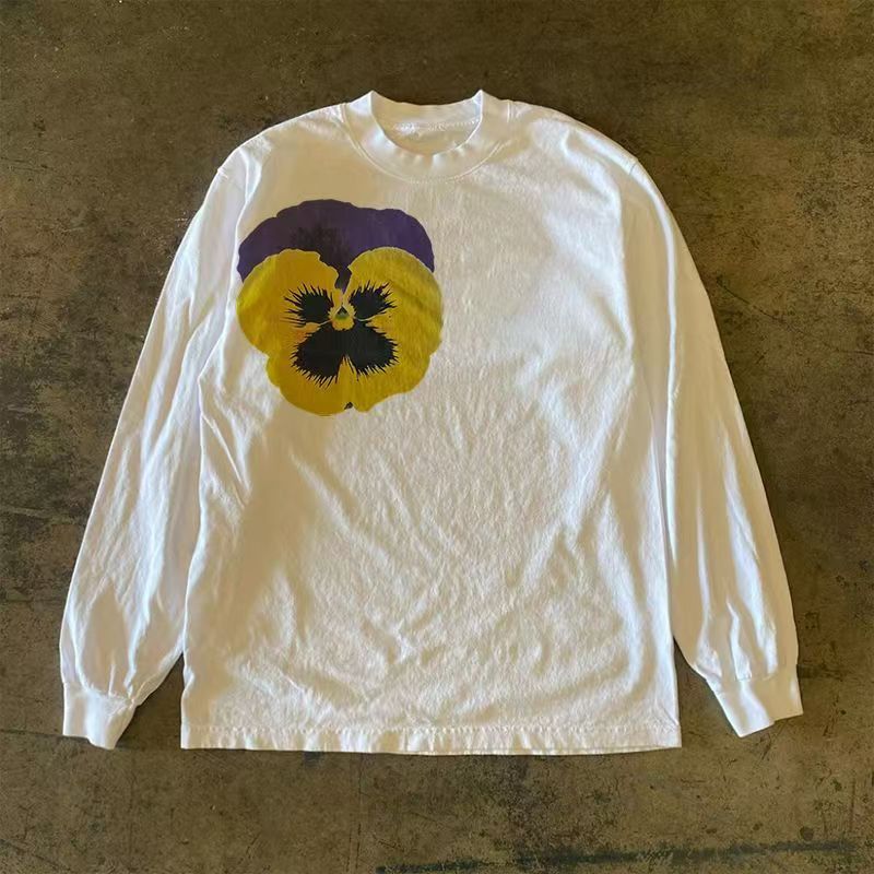 Japanese Brand White Washed Vintage Floral Print Long Sleeved T Shirt Hoodie, Sweatshirt | PodTeesHub.com