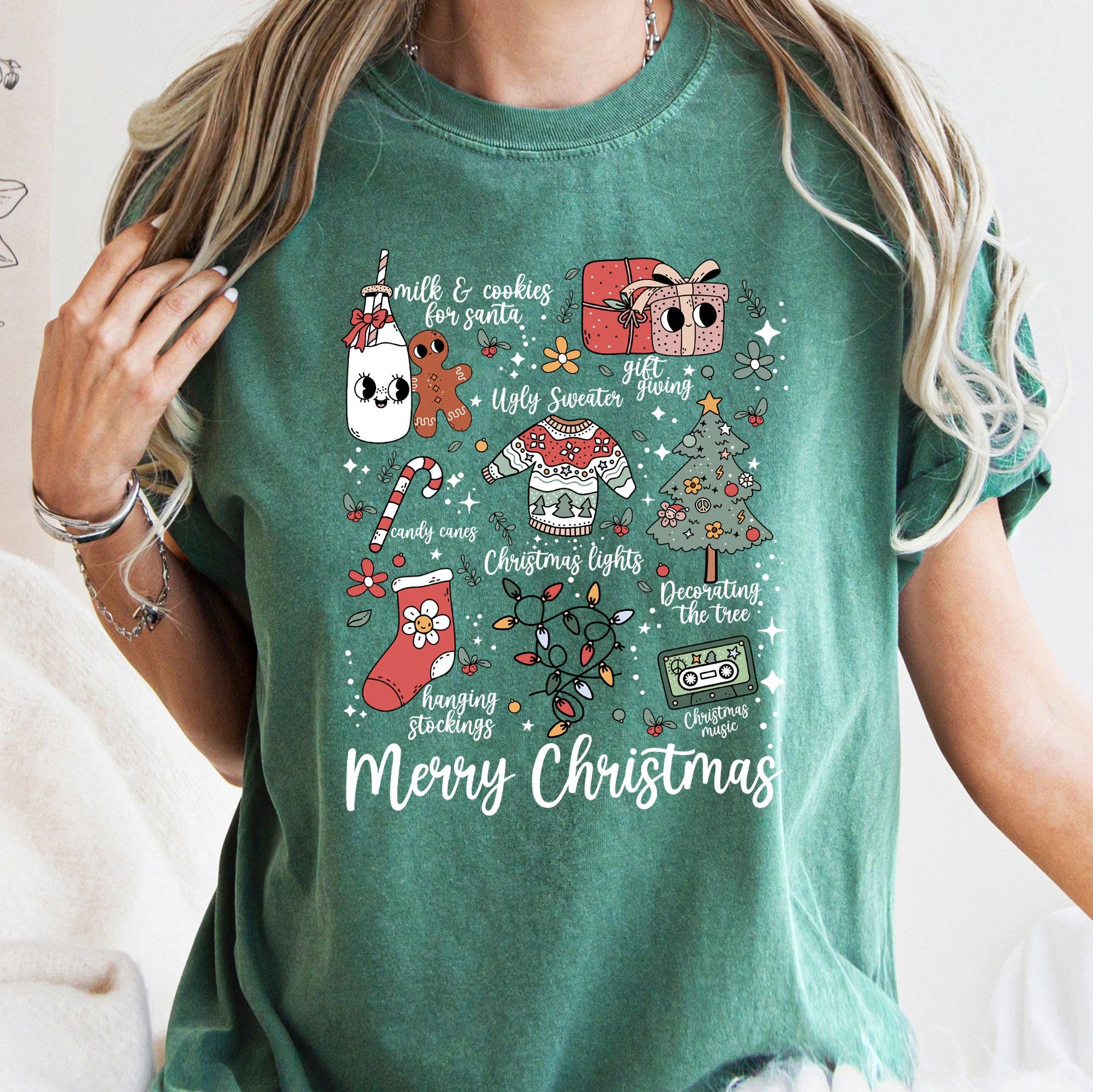 Merry Christmas Doodles, Cute, Santa, Tree, Retro, Tshirt Hoodie, Sweatshirt | PodTeesHub.com