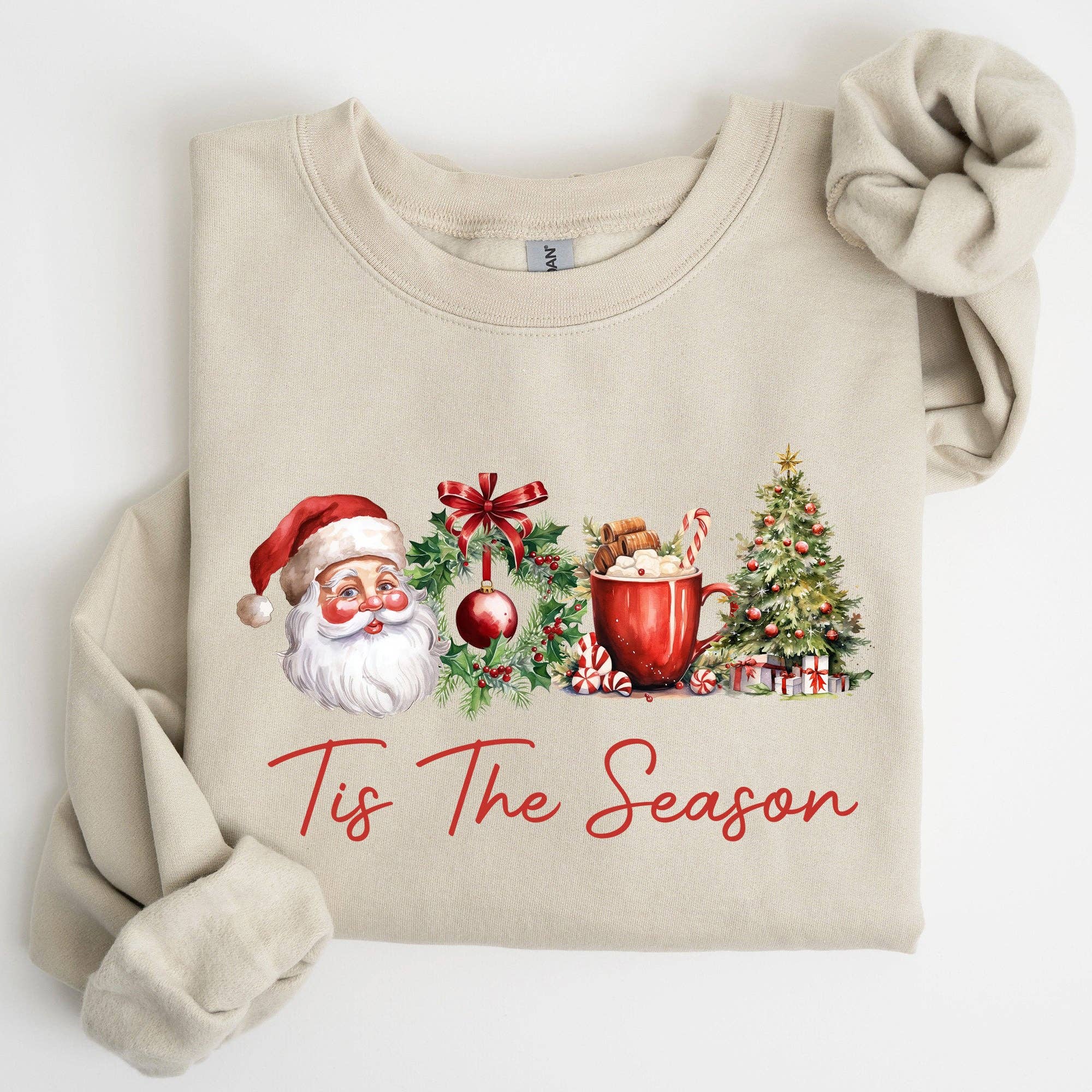 Tis the Season, Retro Santa Coffee Christmas Tree Sweatshirt T-Shirts, Hoodie | PodTeesHub.com