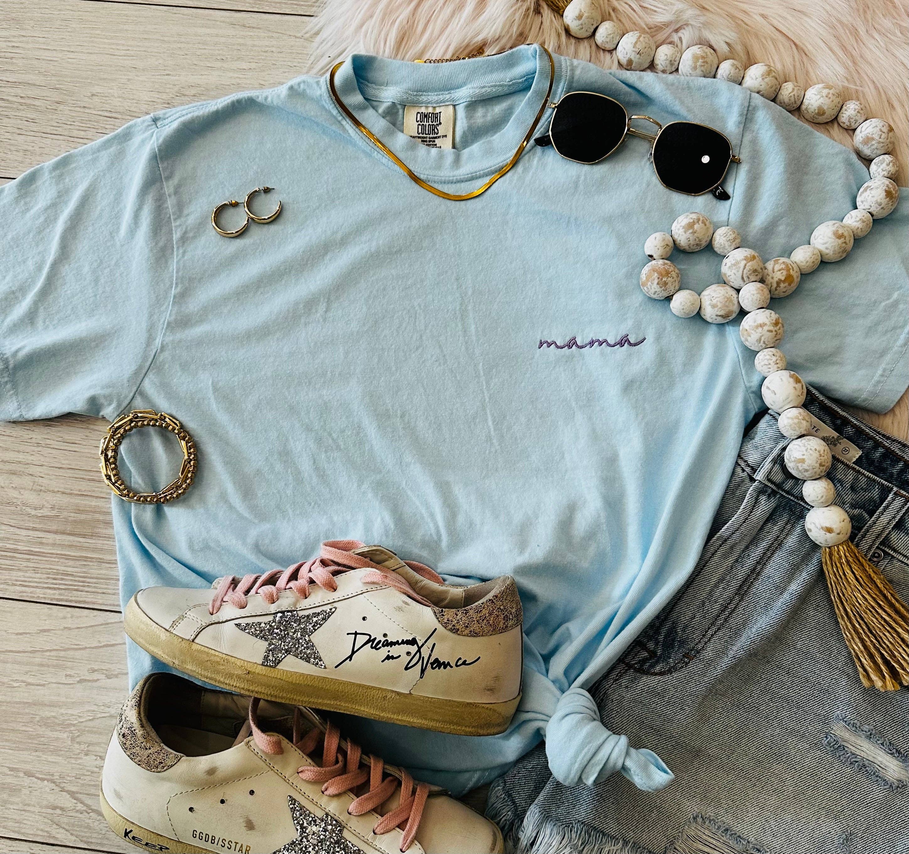 Chambray Dainty Mama Embroidered Tee Hoodie, Sweatshirt | PodTeesHub.com