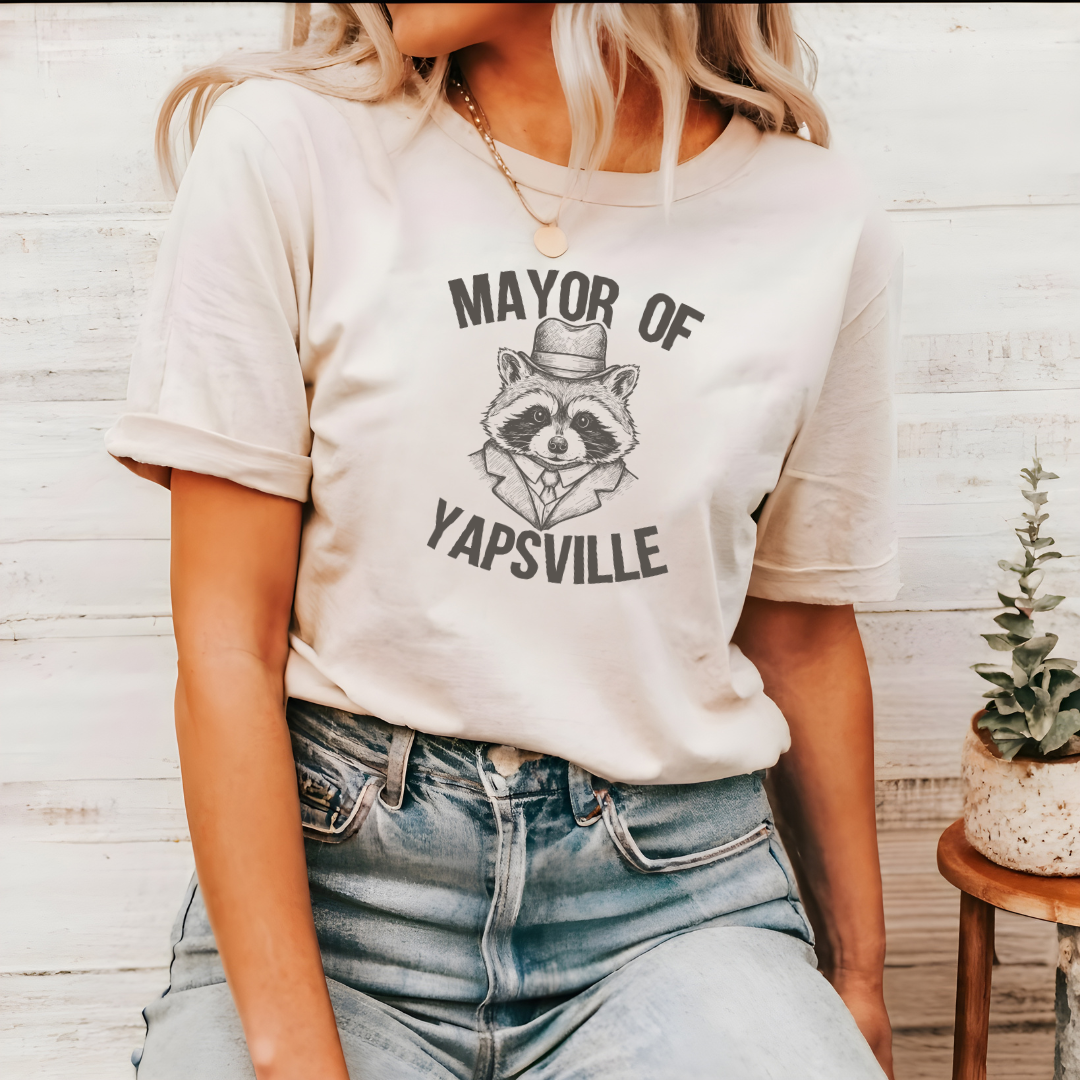 Mayor of Yapsville Grapic Tee  Funny Raccoon Western T-Shirt Hoodie, Sweatshirt | PodTeesHub.com