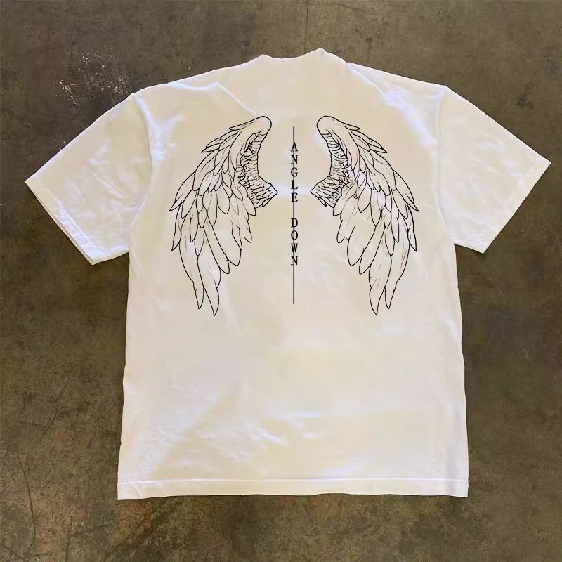 Vintage White Casual Retro Wing Print Cotton T-Shirts, Hoodie, Sweatshirt