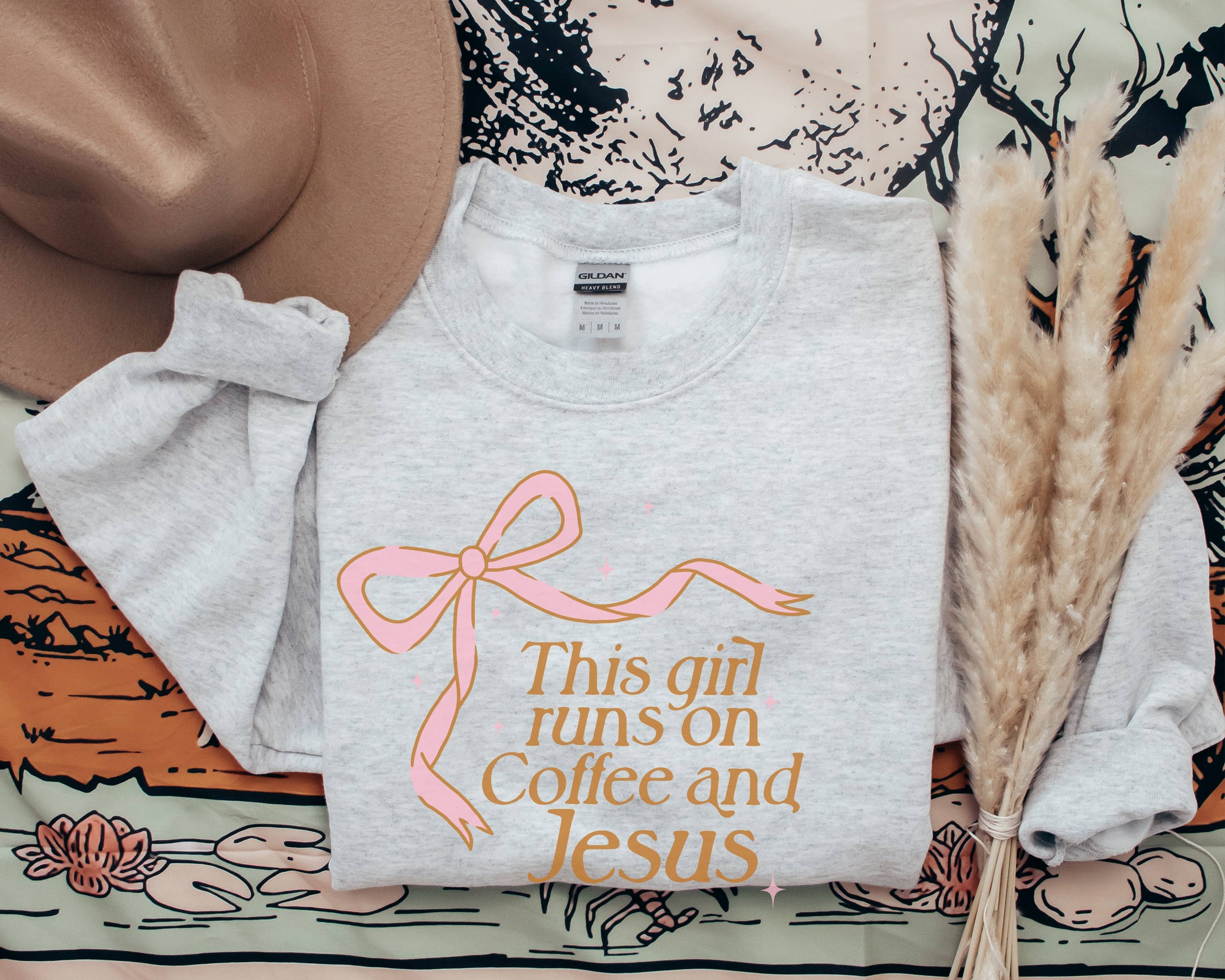 This Girl Runs On Coffee and Jesus Bow Christian Sweatshirt T-Shirts, Hoodie | PodTeesHub.com