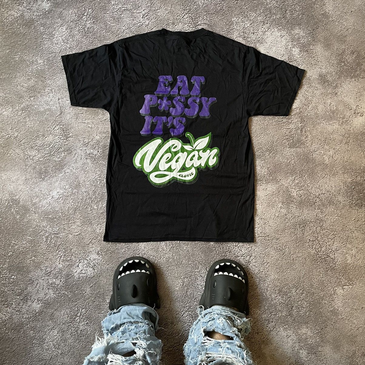 Vintage Y2k Eat Pussy Vegan Porno Slogan Funny T-Shirts, Hoodie, Sweatshirt