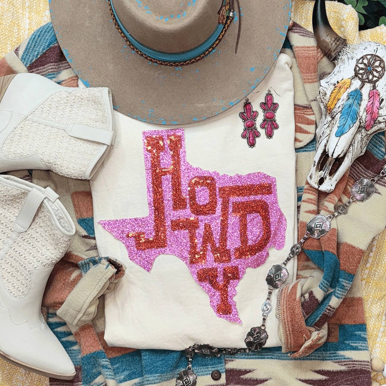 Texas Howdy Sequin Tee Hoodie, Sweatshirt | PodTeesHub.com