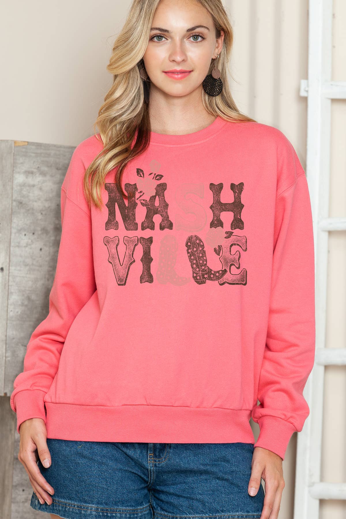 Women Nashville Graphic Print Pullover Sweater Top T-Shirts, Hoodie, Sweatshirt | PodTeesHub.com