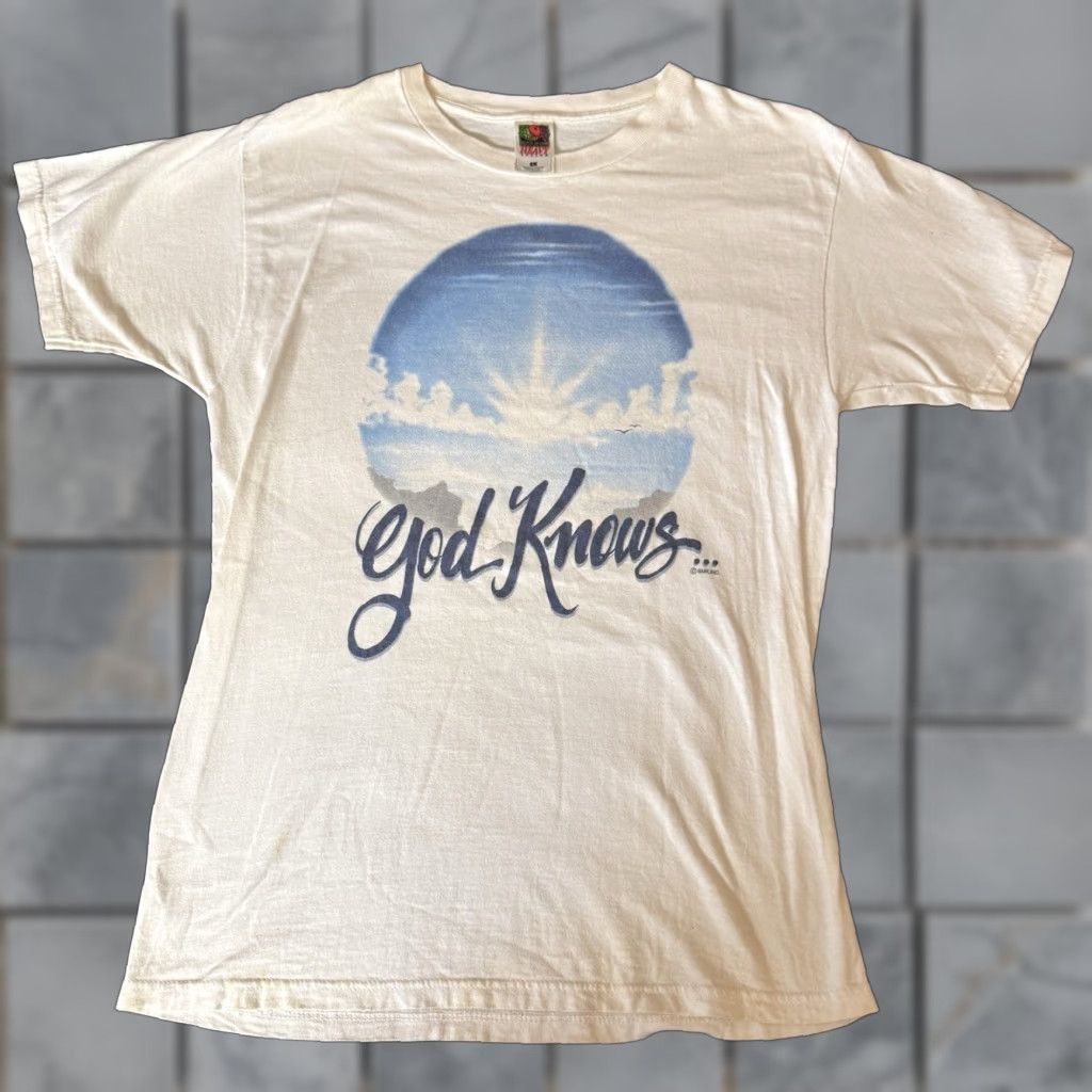 Fruit Loom Vintage 90s Y2k God Knows S L Shirt White Cotton Fruit Loom Hea T-Shirts, Hoodie, Sweatshirt