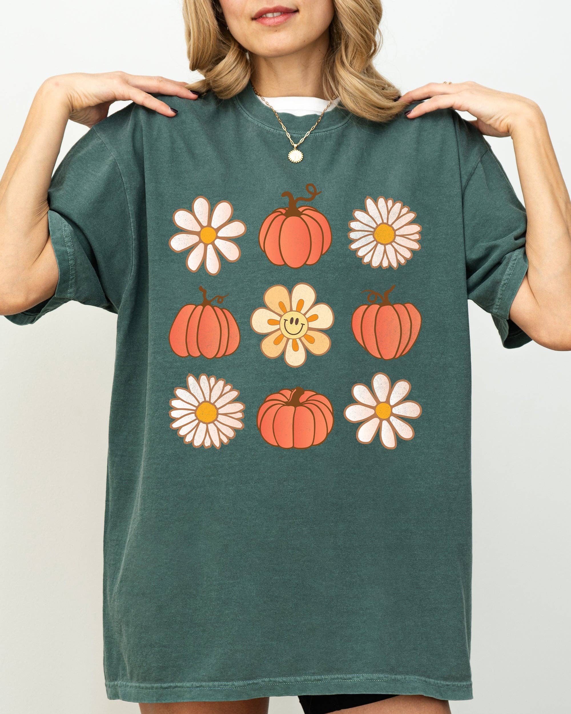 Retro Daisies and Pumpkins, Thanksgiving, Halloween Shirt Hoodie, Sweatshirt | PodTeesHub.com