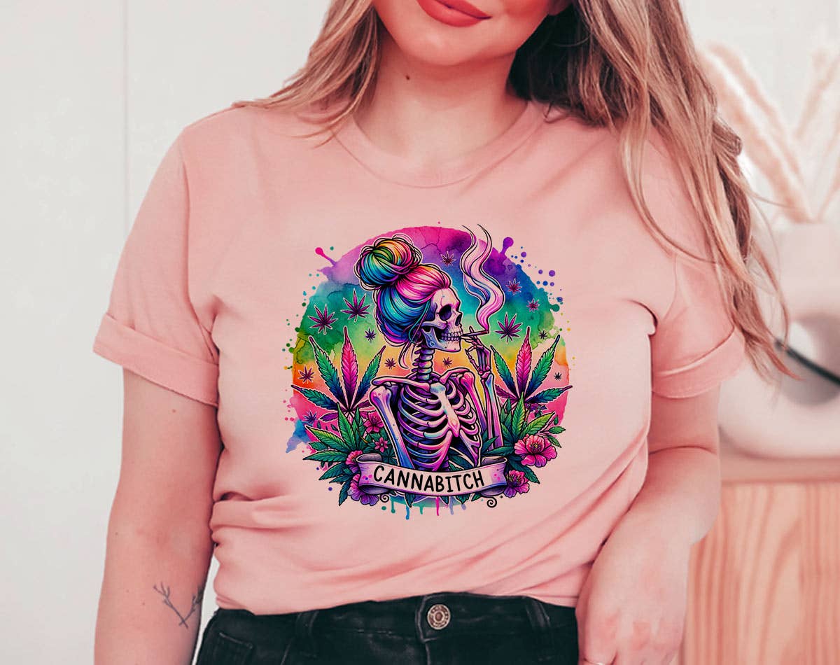 Cannabitch Skeleton Hippie -  Funny Hemp Weed T-Shirt Hoodie, Sweatshirt | PodTeesHub.com