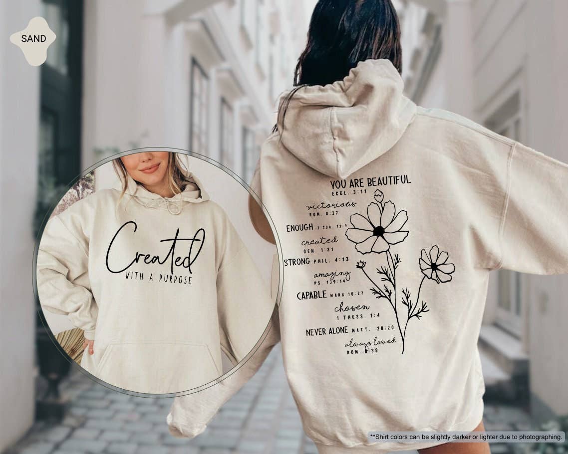 Christian Purpose & Beauty Sweatshirt, Bible Verse Tee Gift Hoodie | PodTeesHub.com