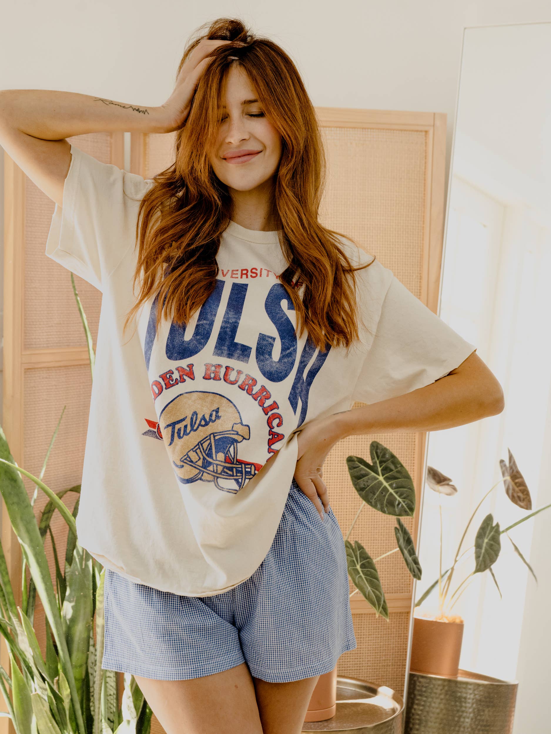 University of Tulsa Tu Est. Helmet Off White Thrifted Tee Hoodie, Sweatshirt | PodTeesHub.com