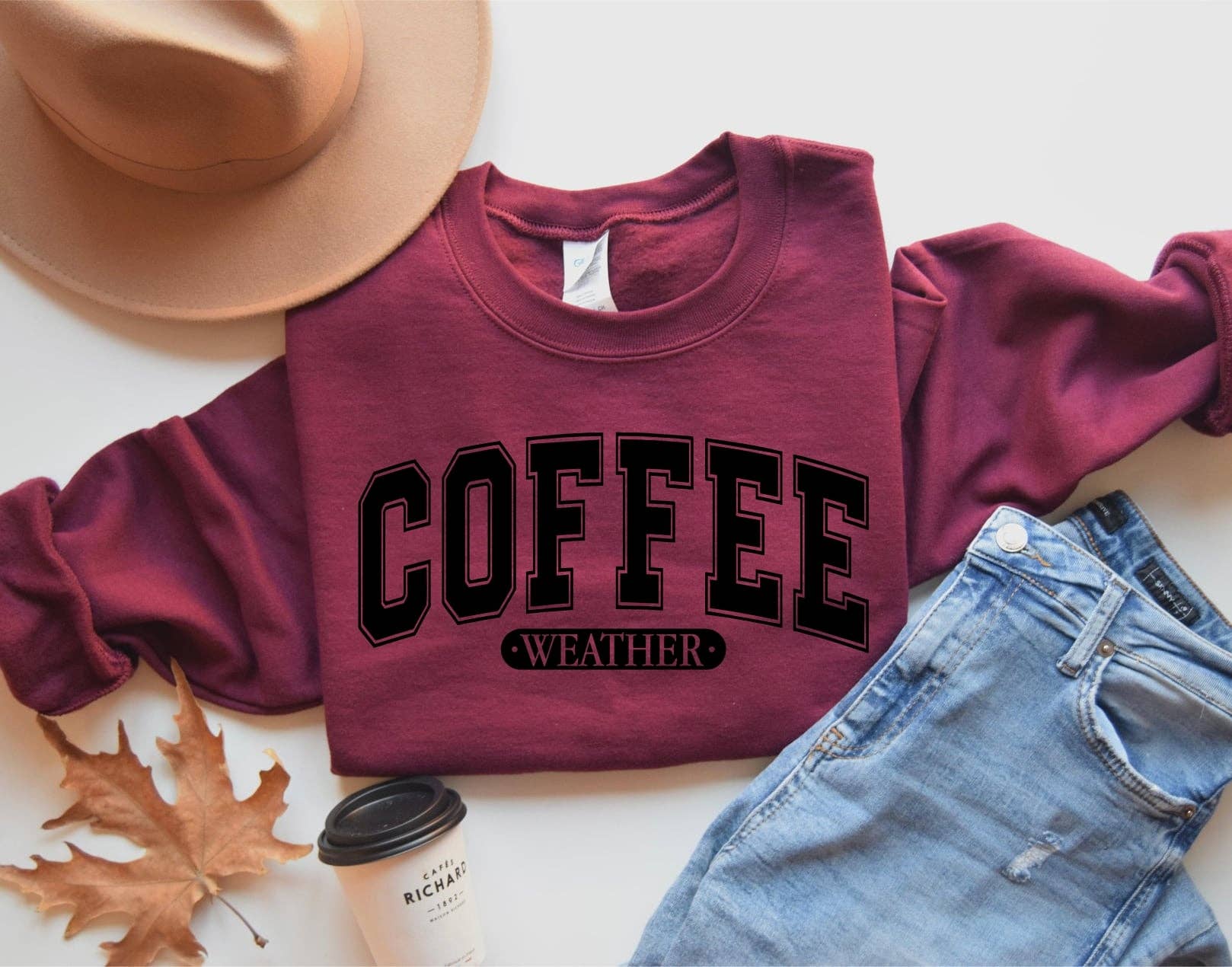 Coffee Weather Maroon Cozy Graphic Sweatshirt Free Ship T-Shirts, Hoodie | PodTeesHub.com