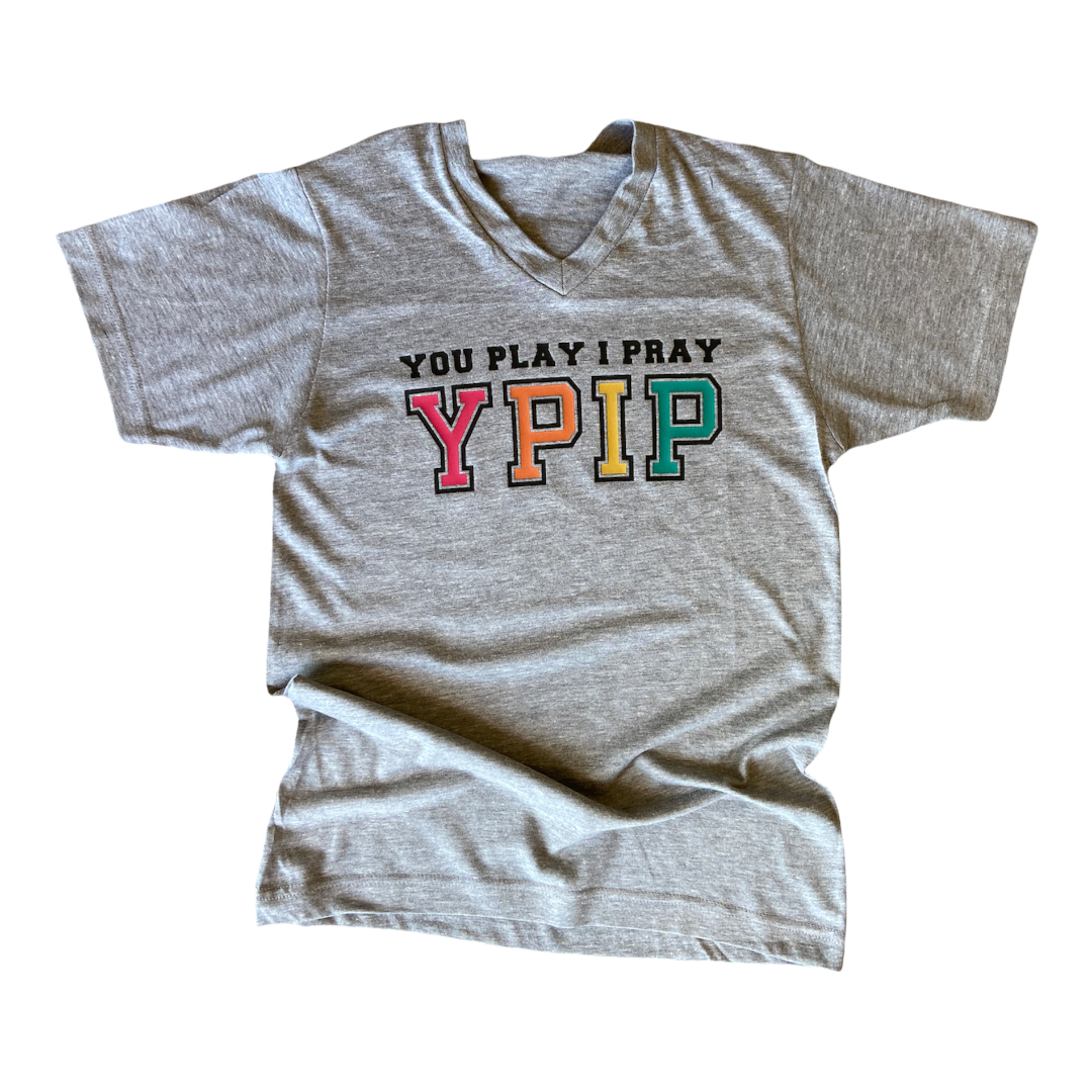 Grey Pop V-Neck Tee | Christian Baseball Apparel | Gameday Hoodie, Sweatshirt | PodTeesHub.com