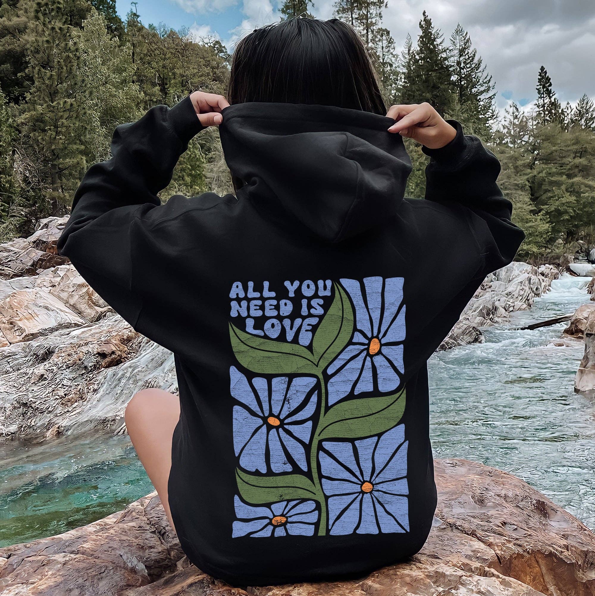 All You Need Is Love, Retro Flowers Hoodie T-Shirts, Sweatshirt | PodTeesHub.com