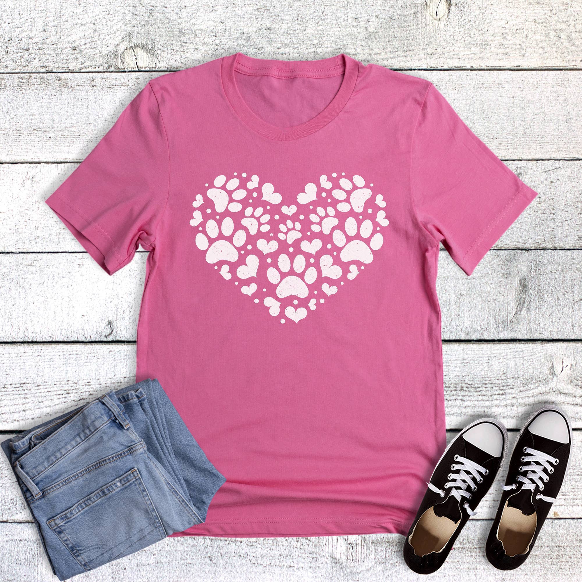 Valentine Paw Heart Cat Dog Graphic Tee Hoodie, Sweatshirt | PodTeesHub.com