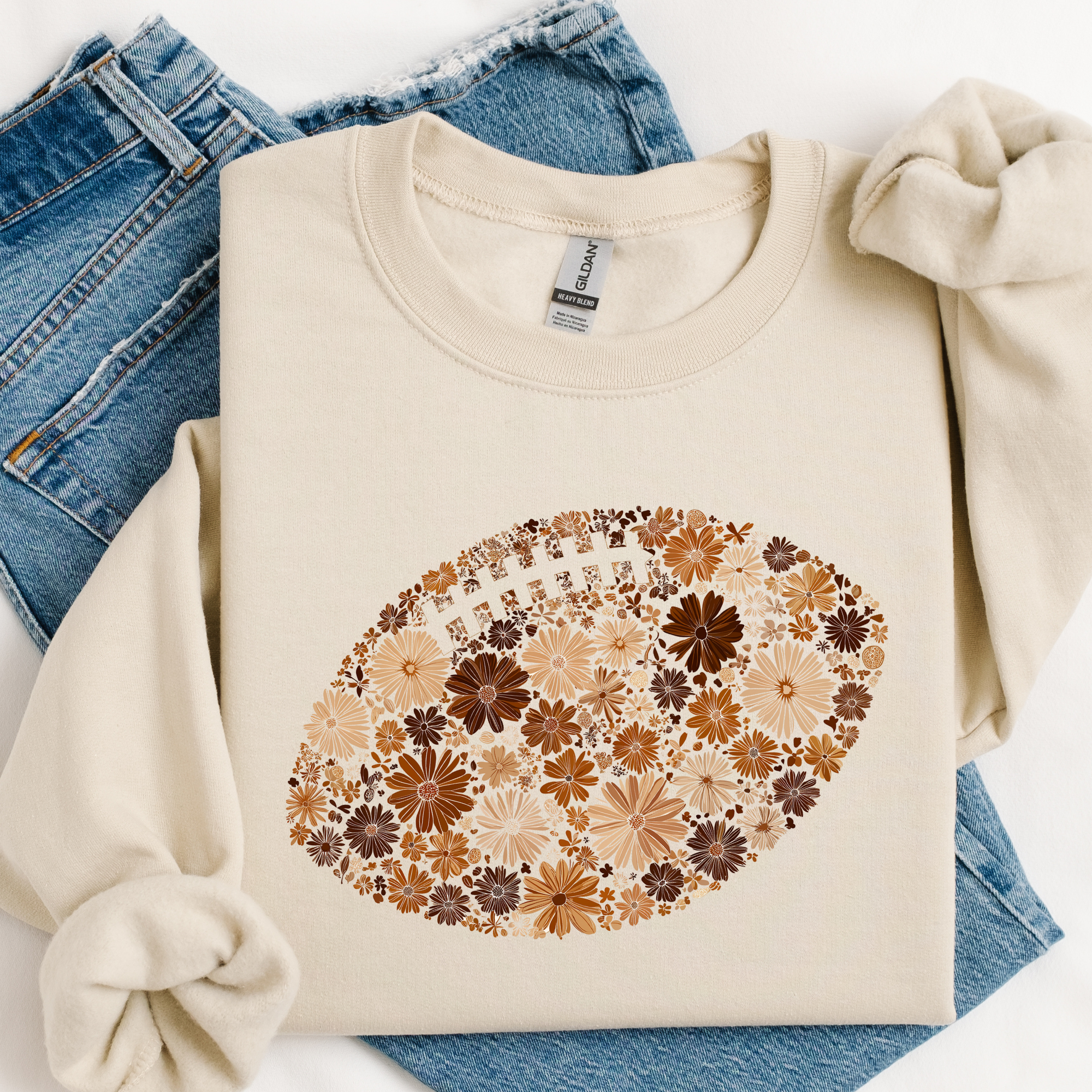 Boho Floral Football Graphic Tee/Crewneck Hoodie, Sweatshirt | PodTeesHub.com