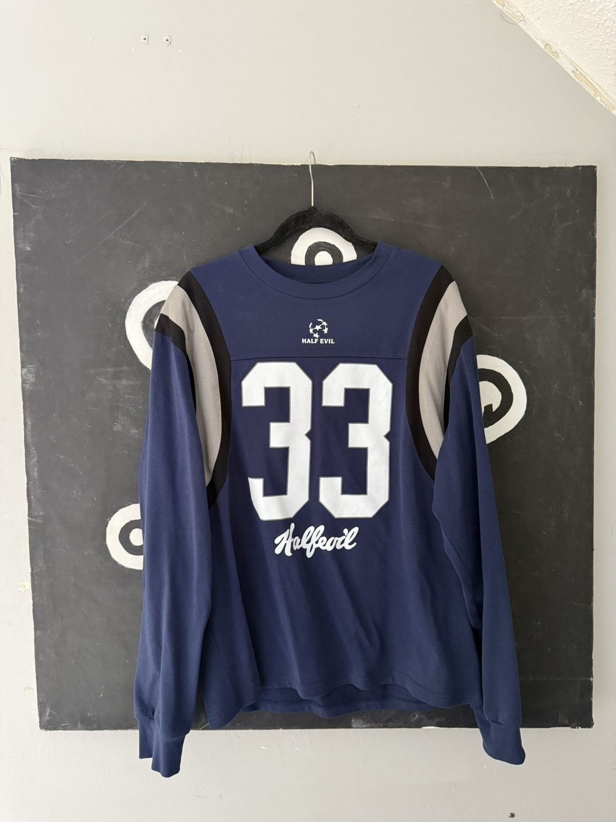 Evil Half Evil 333 Football Jersey Long Sleeve Navy T-Shirts, Hoodie, Sweatshirt | PodTeesHub.com