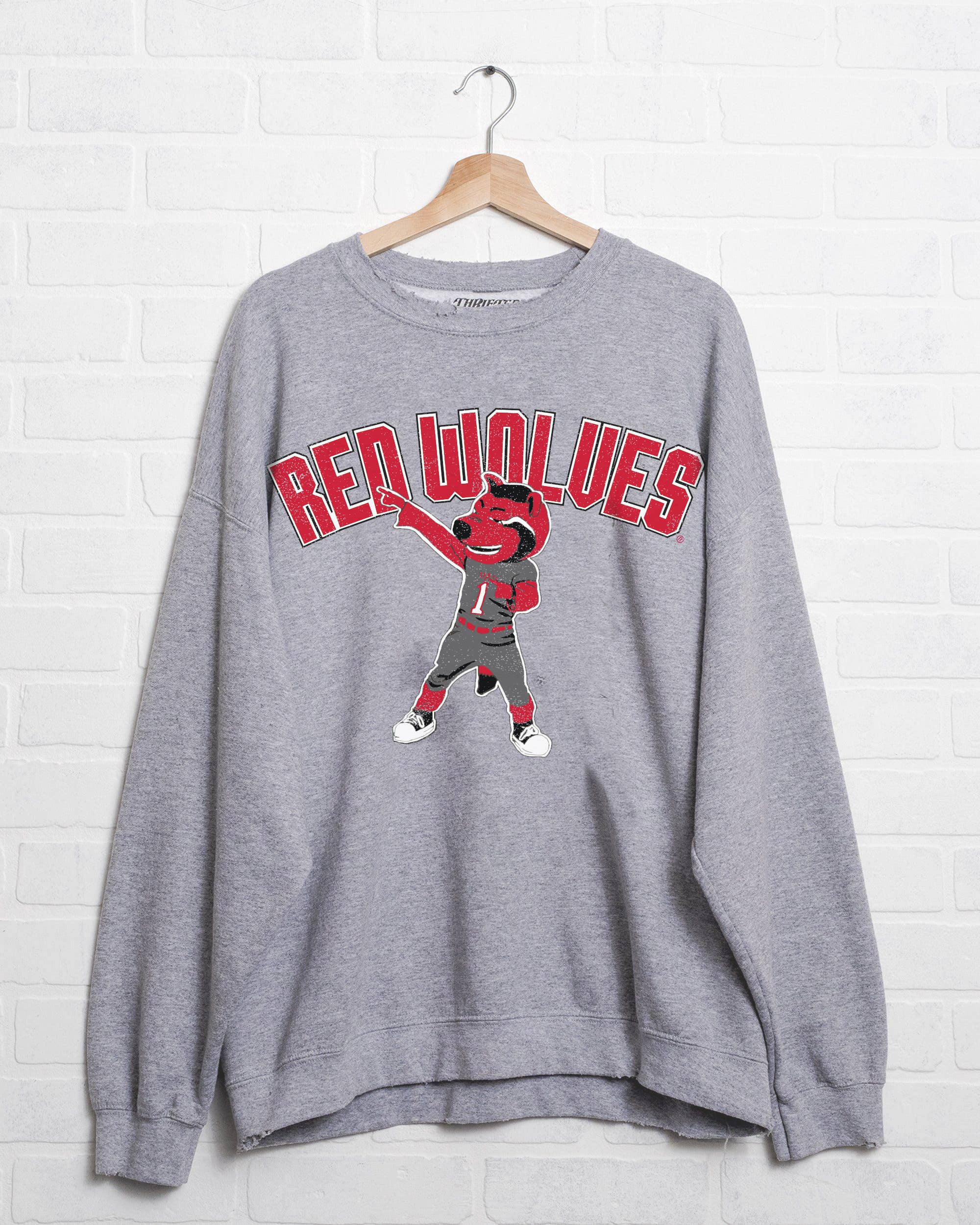 Asu Red Wolves Cartoon Mascot Puff Gray Thrifted Sweatshirt T-Shirts, Hoodie | PodTeesHub.com