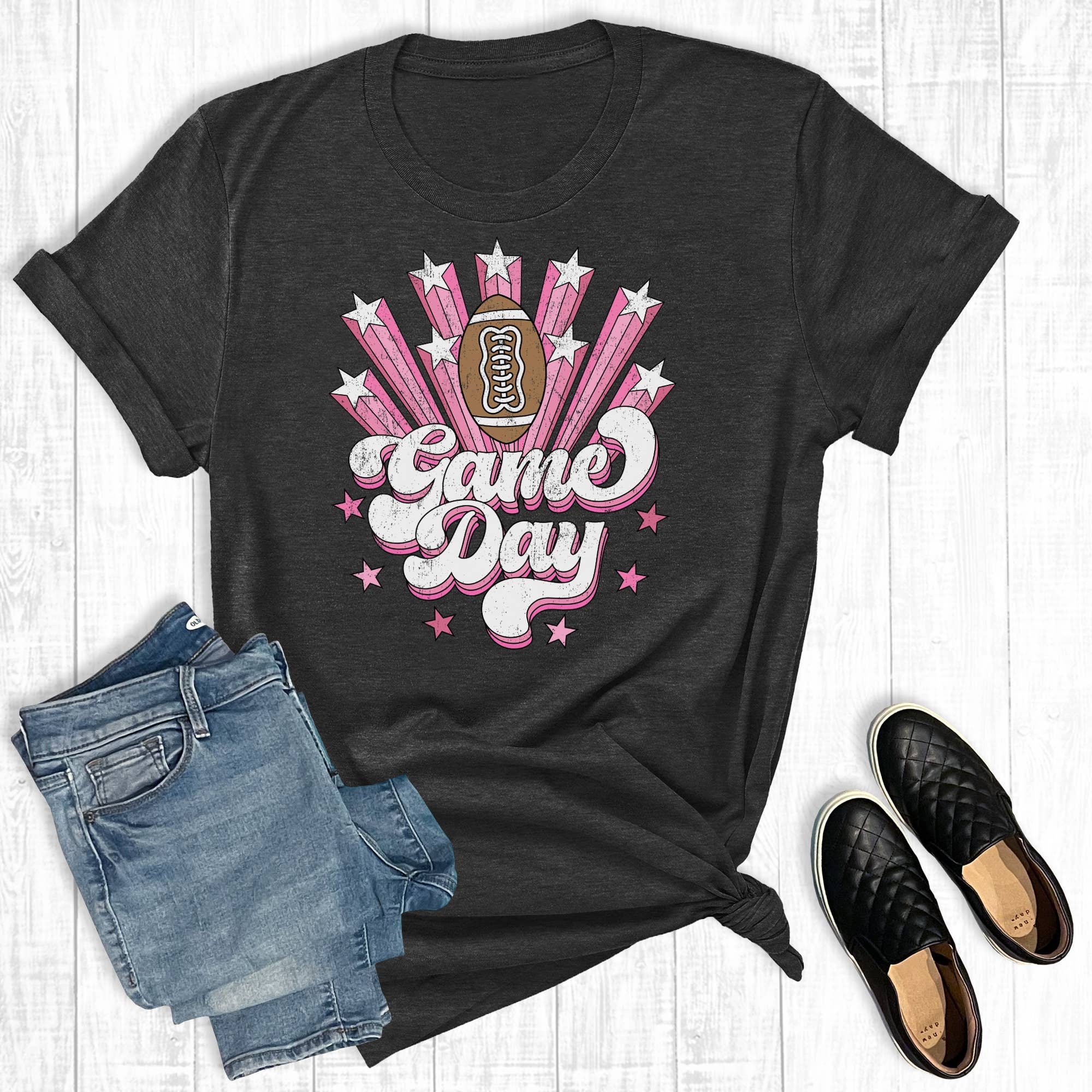 Football Gameday Stars Breast Cancer Graphic Tee Hoodie, Sweatshirt | PodTeesHub.com