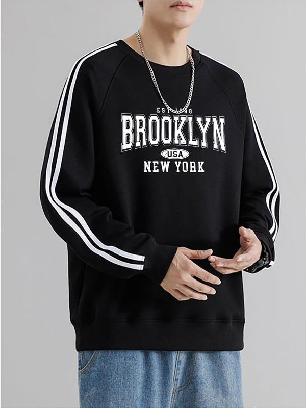 1PC Classic Vintage Long Sleeve T-Shirt for Men & Women, Sporty Round Neck Sweatshirt, Brooklyn Print, Fall Winter Casual...