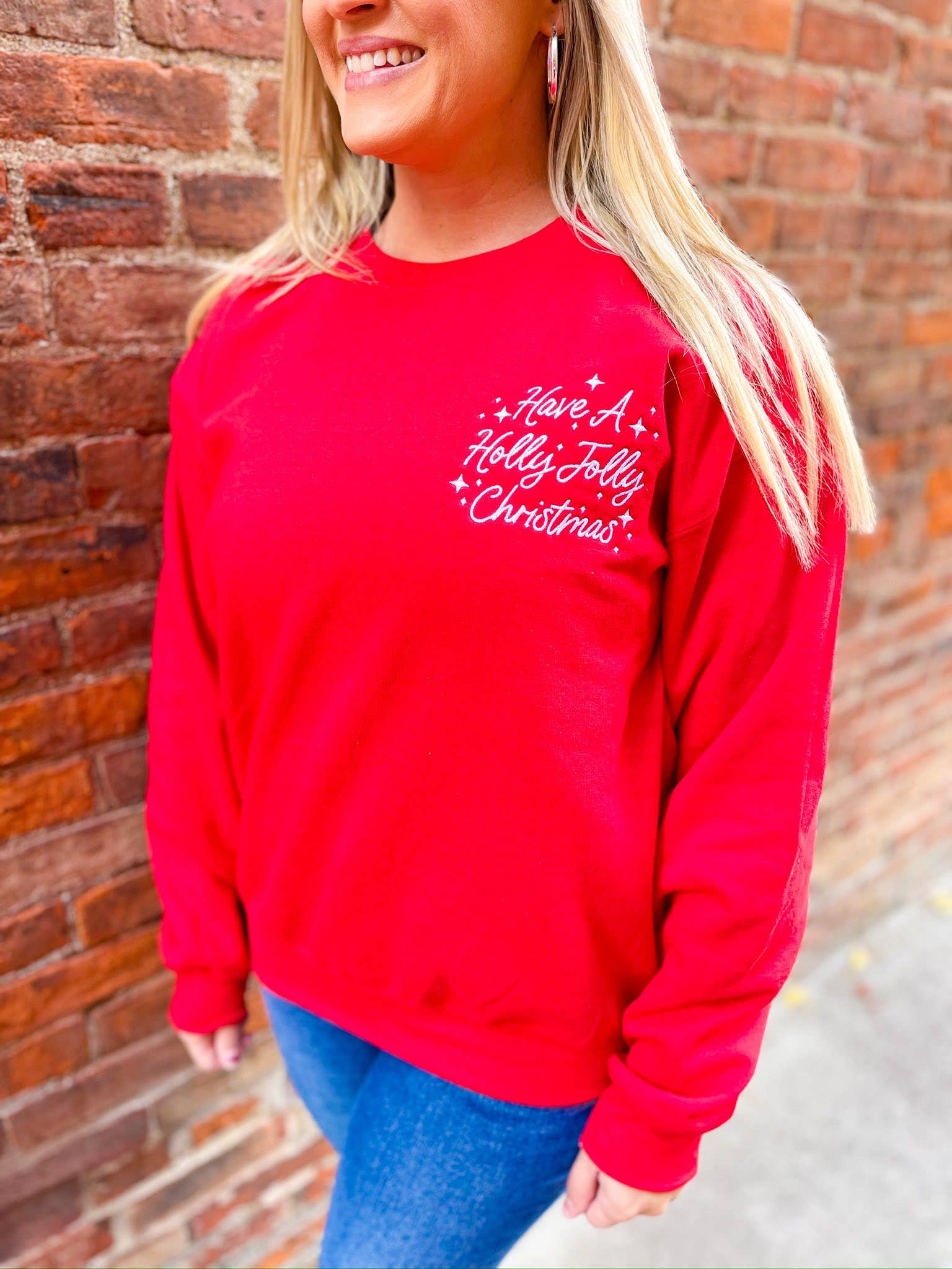 Holly Jolly Embroidered Crewneck | Embroidered Sweatshirt T-Shirts, Hoodie | PodTeesHub.com