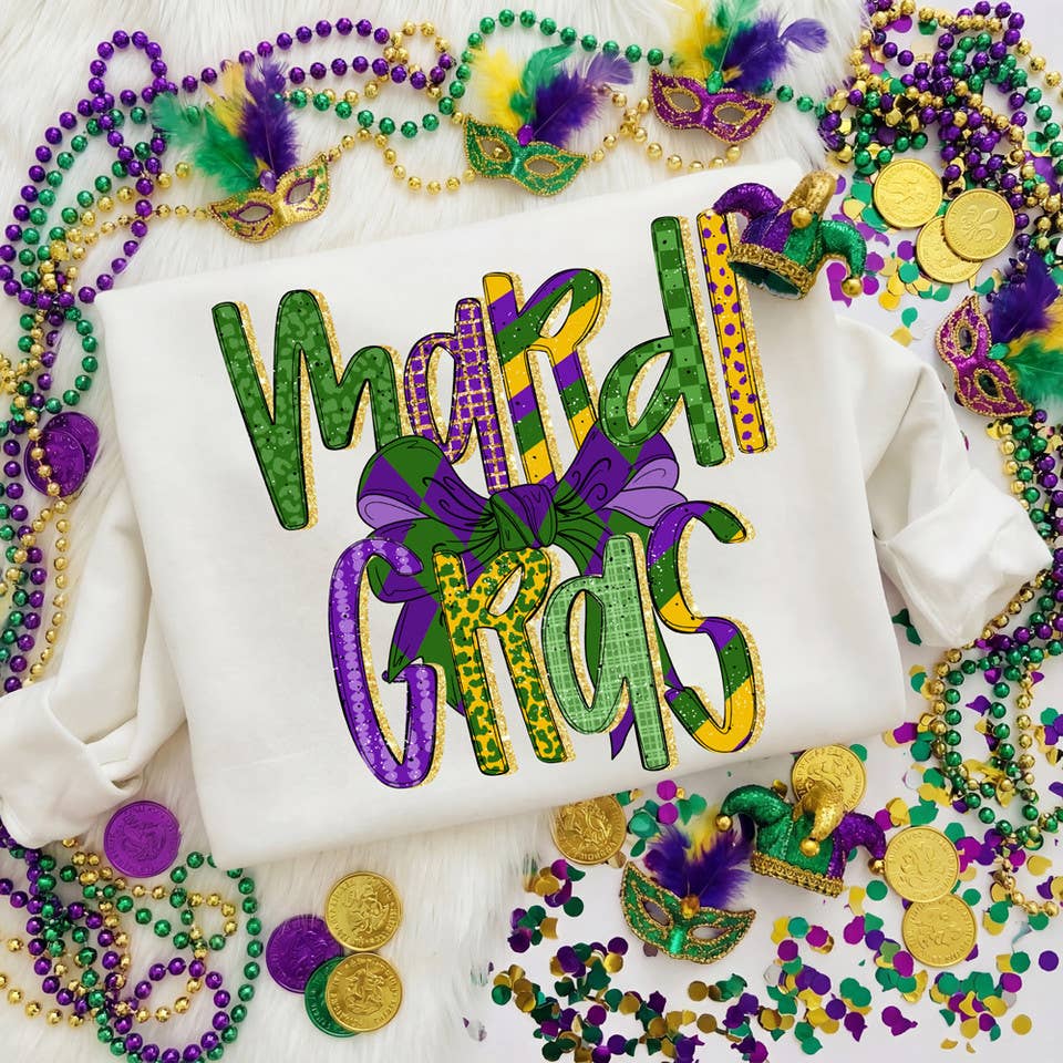 Patterned Mardi Gras Bow Sweatshirt T-Shirts, Hoodie | PodTeesHub.com