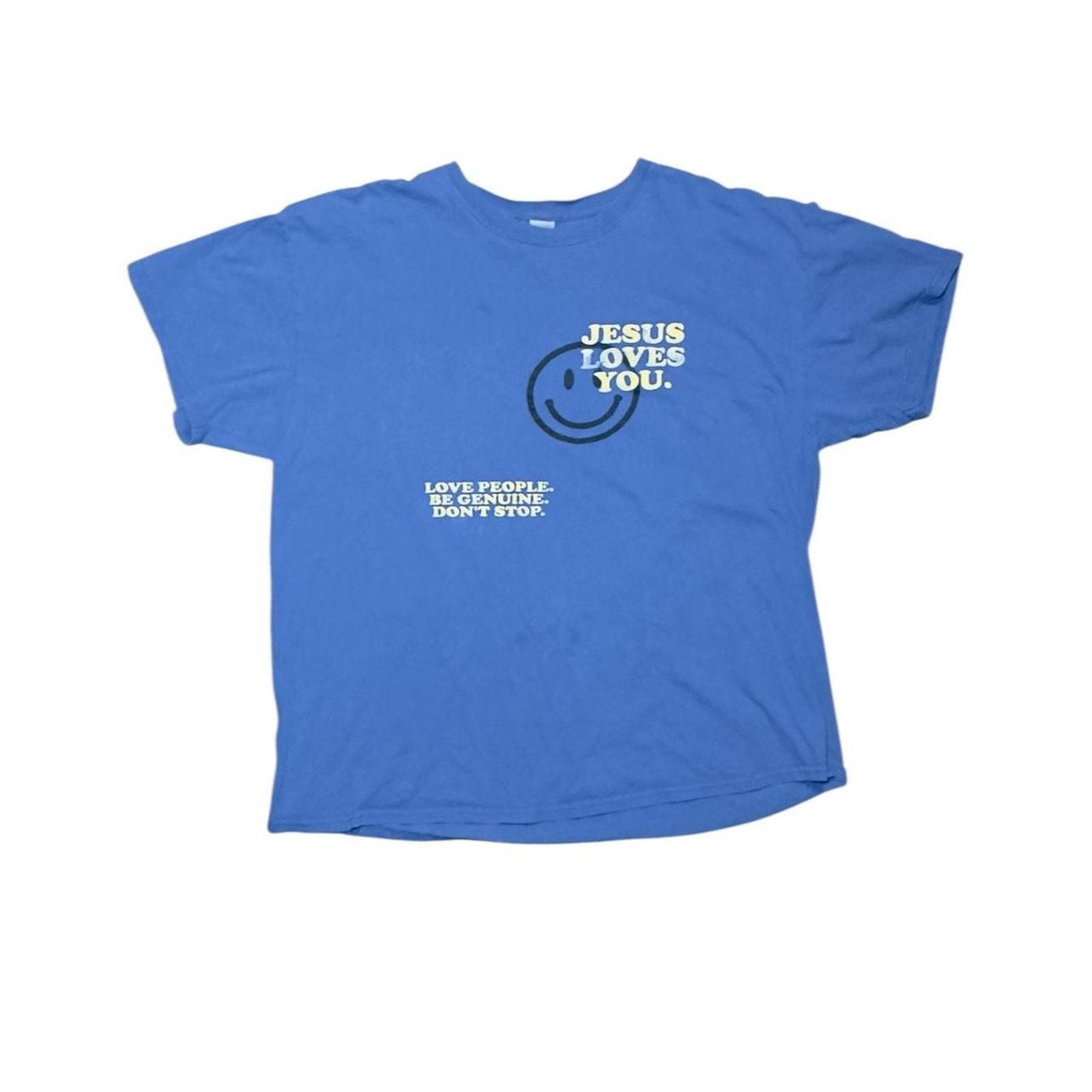 Other Jesus Loves You Graphic Tee Blue Retro Smiley Faith Xl Hoodie, Sweatshirt | PodTeesHub.com