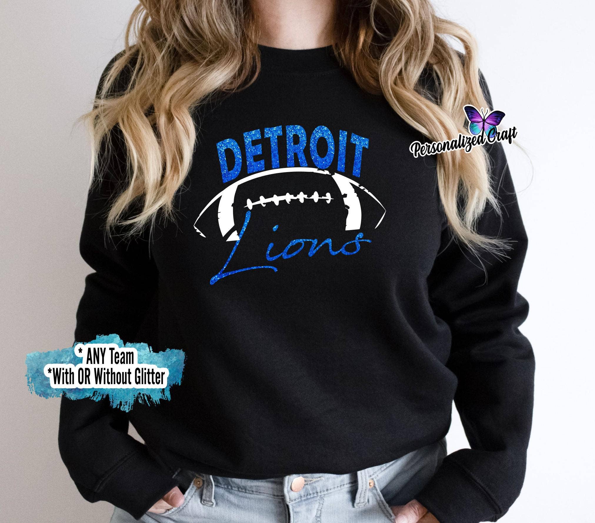 Detroit Lions Football Tee - Ladies Custom Glitter Shirt Hoodie, Sweatshirt | PodTeesHub.com