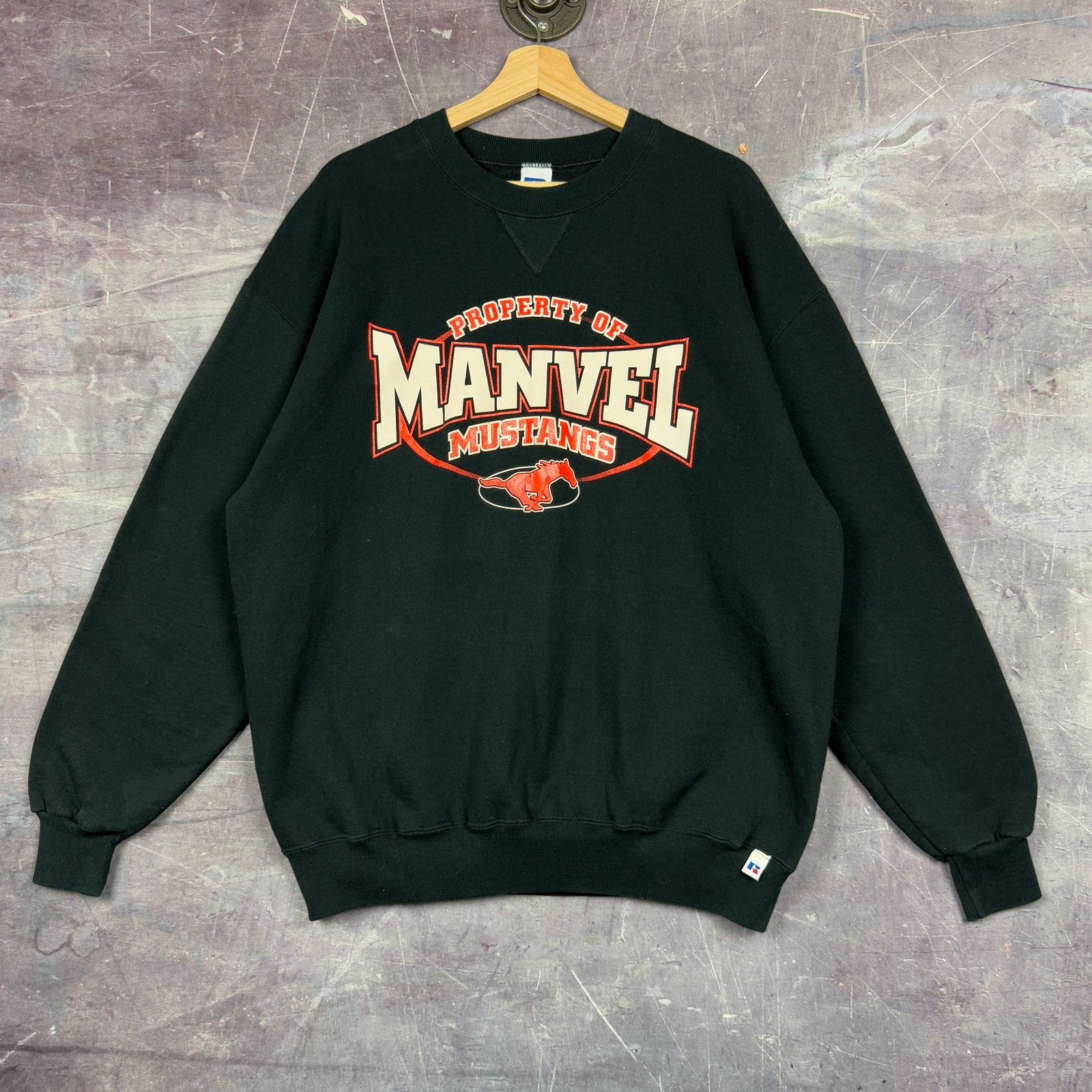 Vintage 90s Black Russell Manvel Mustangs L 1268 T-Shirts, Hoodie, Sweatshirt