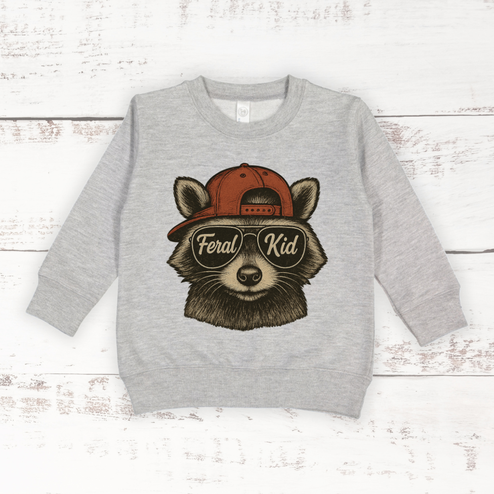 Feral Kid | Toddler Crewneck Sweatshirt T-Shirts, Hoodie | PodTeesHub.com