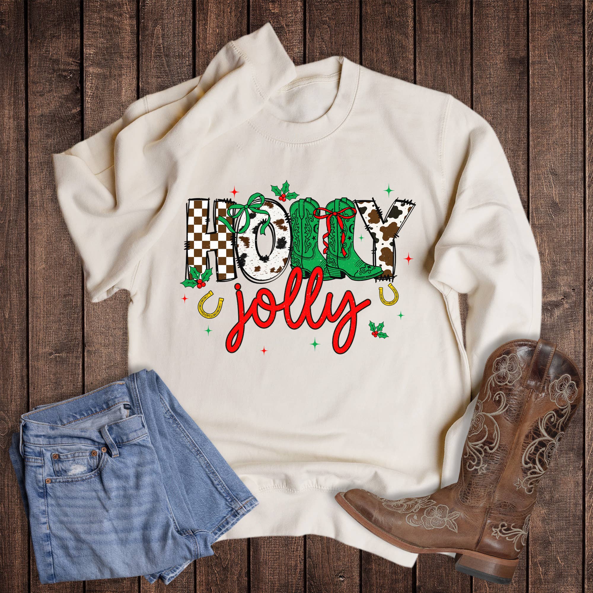 Christmas Western Holly Jolly Sweatshirt T-Shirts, Hoodie | PodTeesHub.com