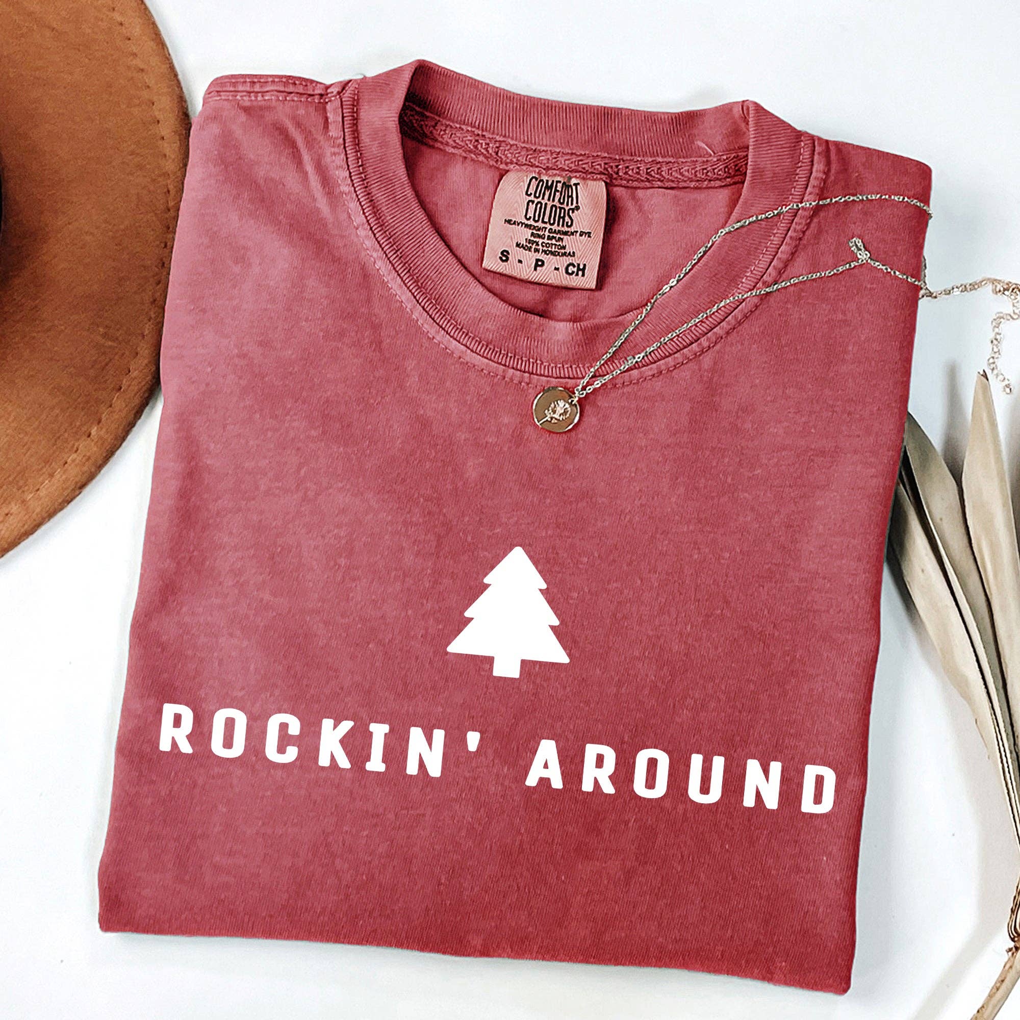 Rockin Around, Minimalist, Christmas, Winter, Santa Tshirt Hoodie, Sweatshirt | PodTeesHub.com
