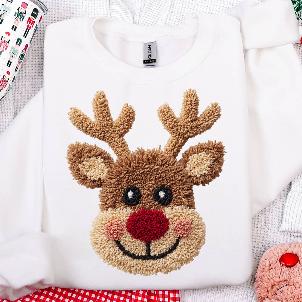 Faux Crochet Reindeer Sweatshirt T-Shirts, Hoodie | PodTeesHub.com