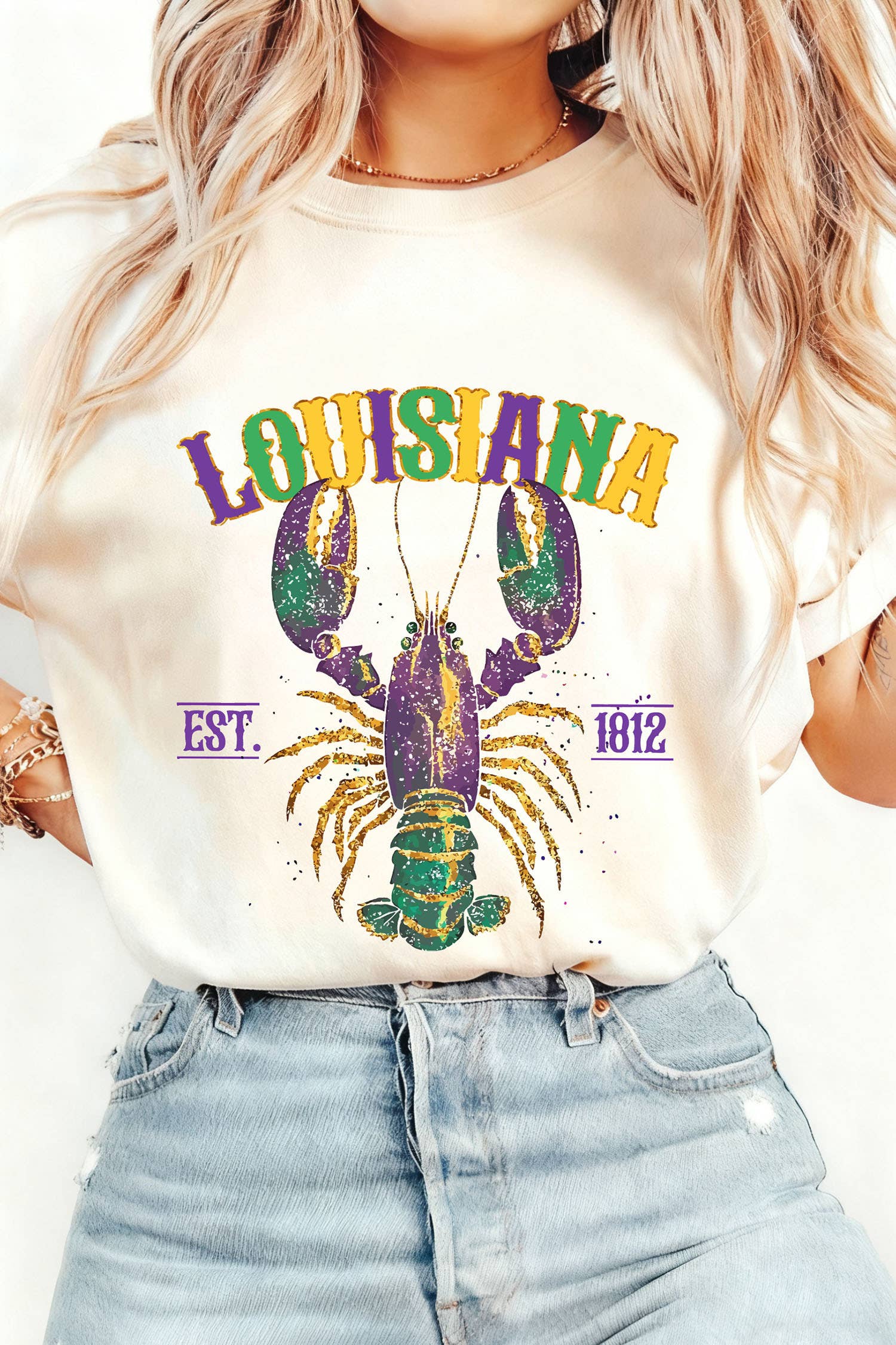 Louisiana Mardi Gras Crayfish Printed Casual T Shirt (S-3XL) Hoodie, Sweatshirt | PodTeesHub.com