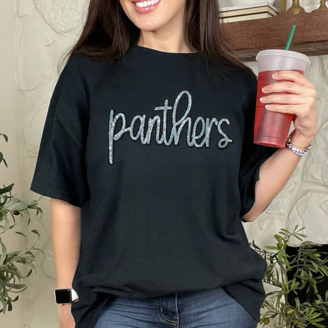 Panthers Sequin Patch Black Everyday Tee Hoodie, Sweatshirt | PodTeesHub.com
